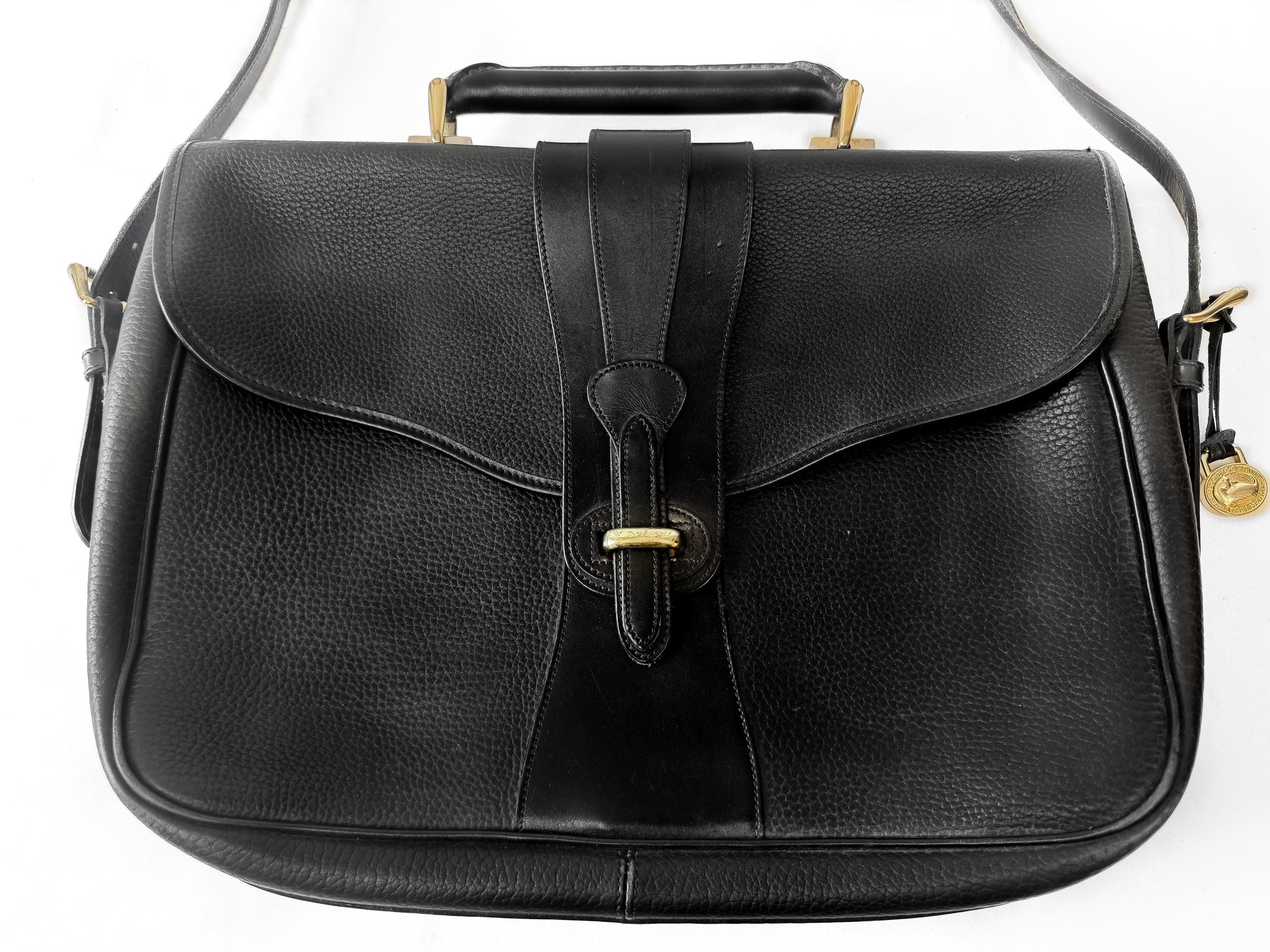 Vintage Dooney and Bourke Black Pebbled Leather Crossbody Briefcase Satchel Work Bag
