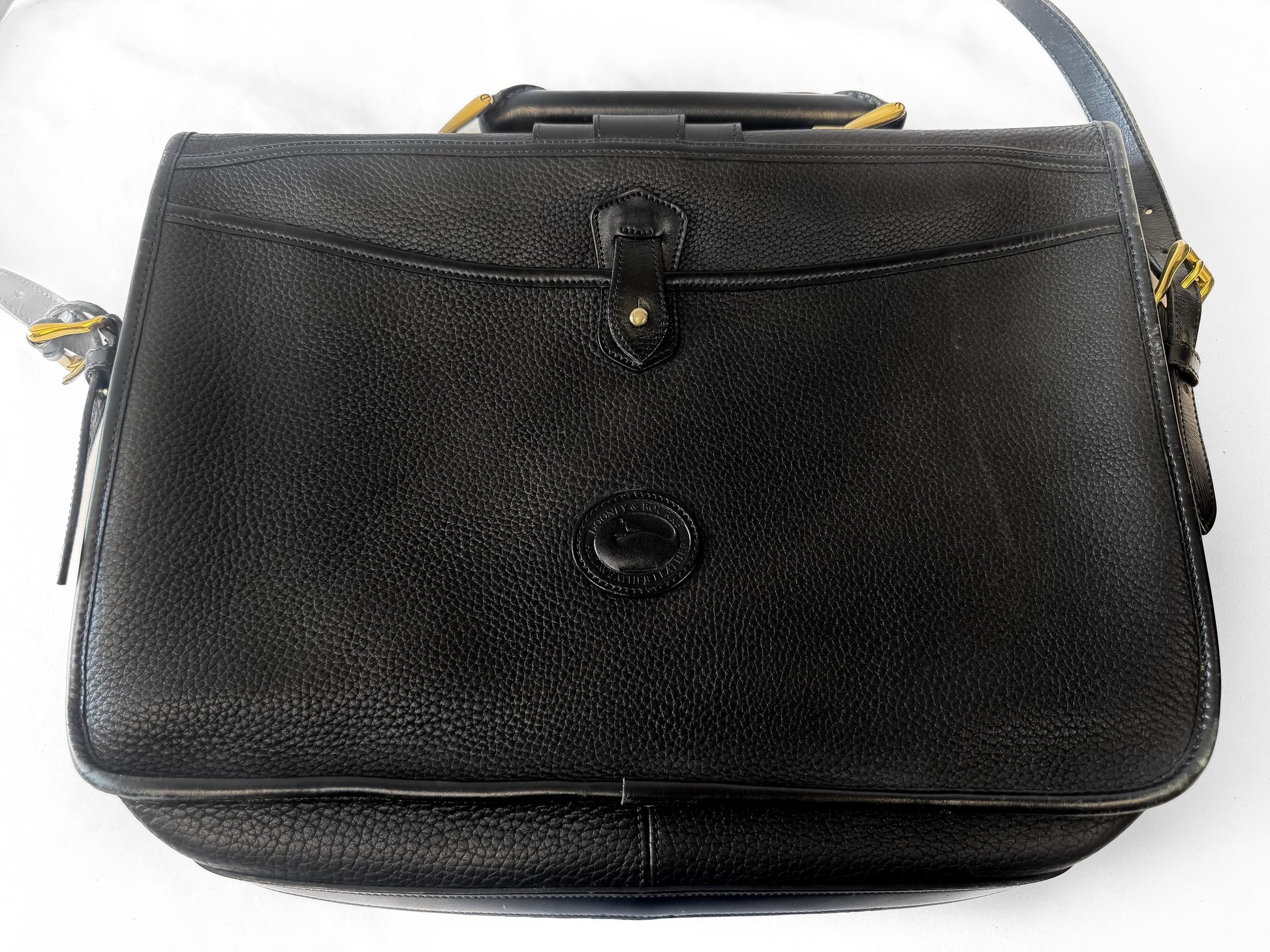 Vintage Dooney and Bourke Black Pebbled Leather Crossbody Briefcase Satchel Work Bag
