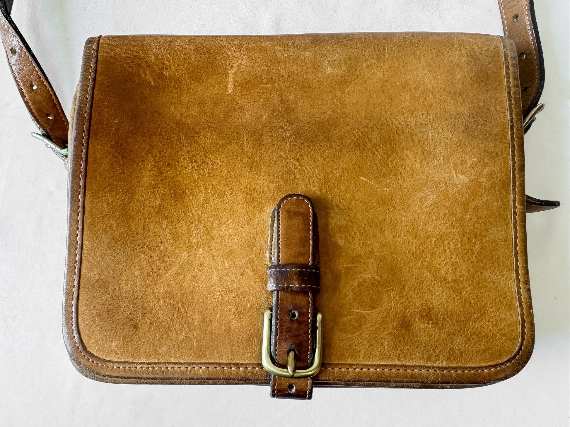 Vintage 70s Coach Tan Leather Saddle Pouch Crossbody Purse, Unique Rare Collectors Coach Bag