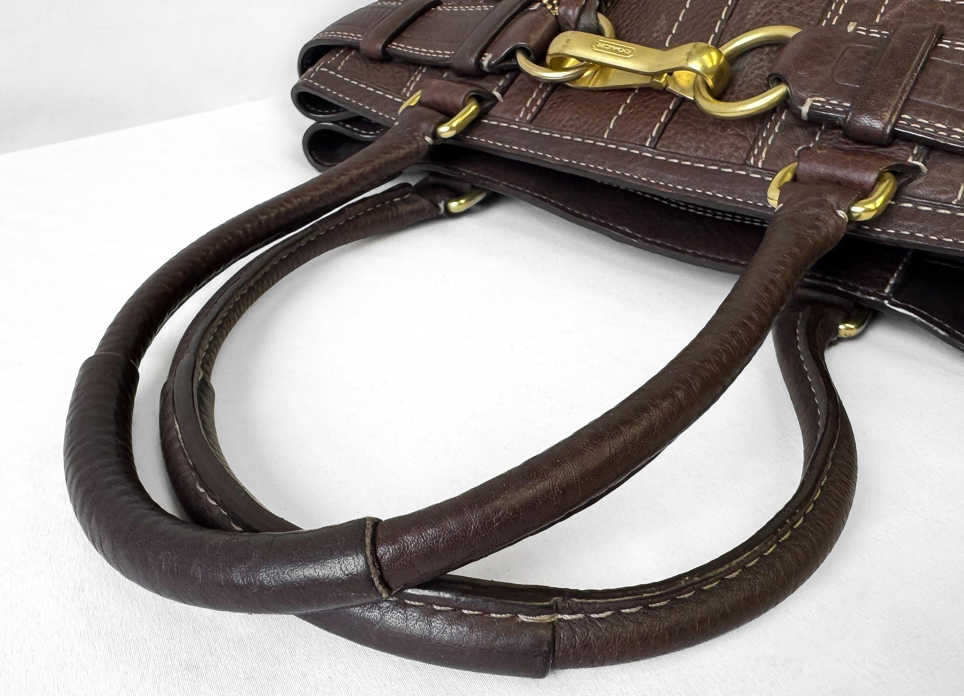 Y2K Coach Hampton Chocolate Brown Pebbled Leather Satchel Shoulder Bag, Style 10212