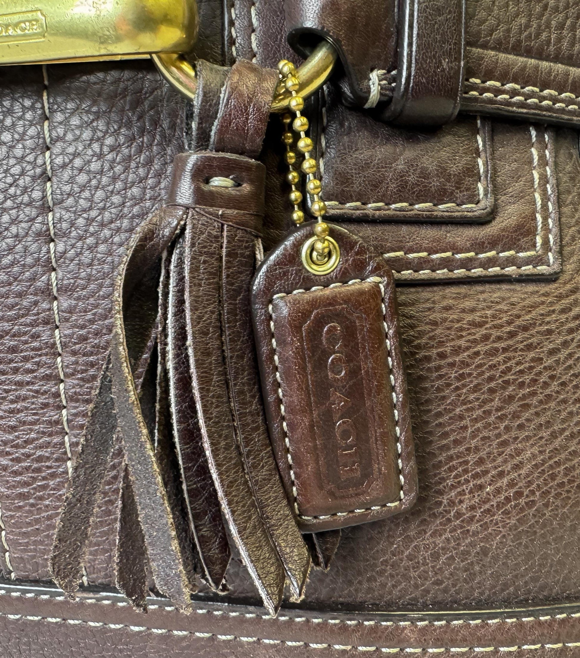 Y2K Coach Hampton Chocolate Brown Pebbled Leather Satchel Shoulder Bag, Style 10212