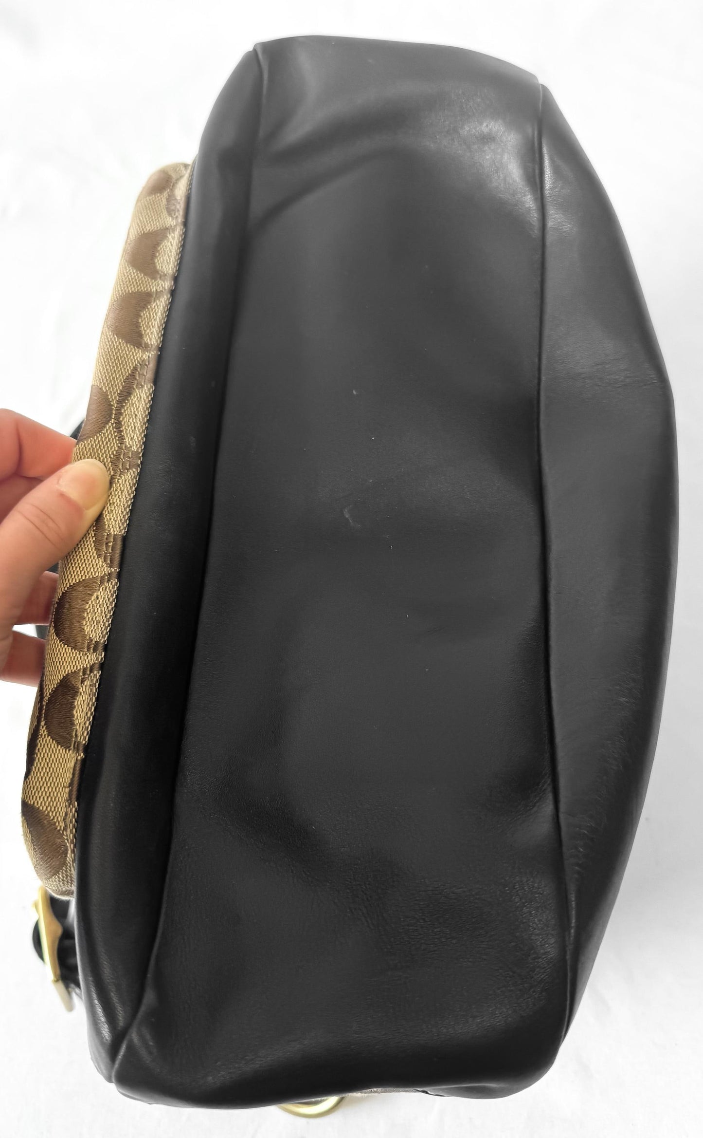 Y2K 00s Vintage Coach Ali Legacy Turnlock Beige Khaki Black Shoulder Bag, Style 12857