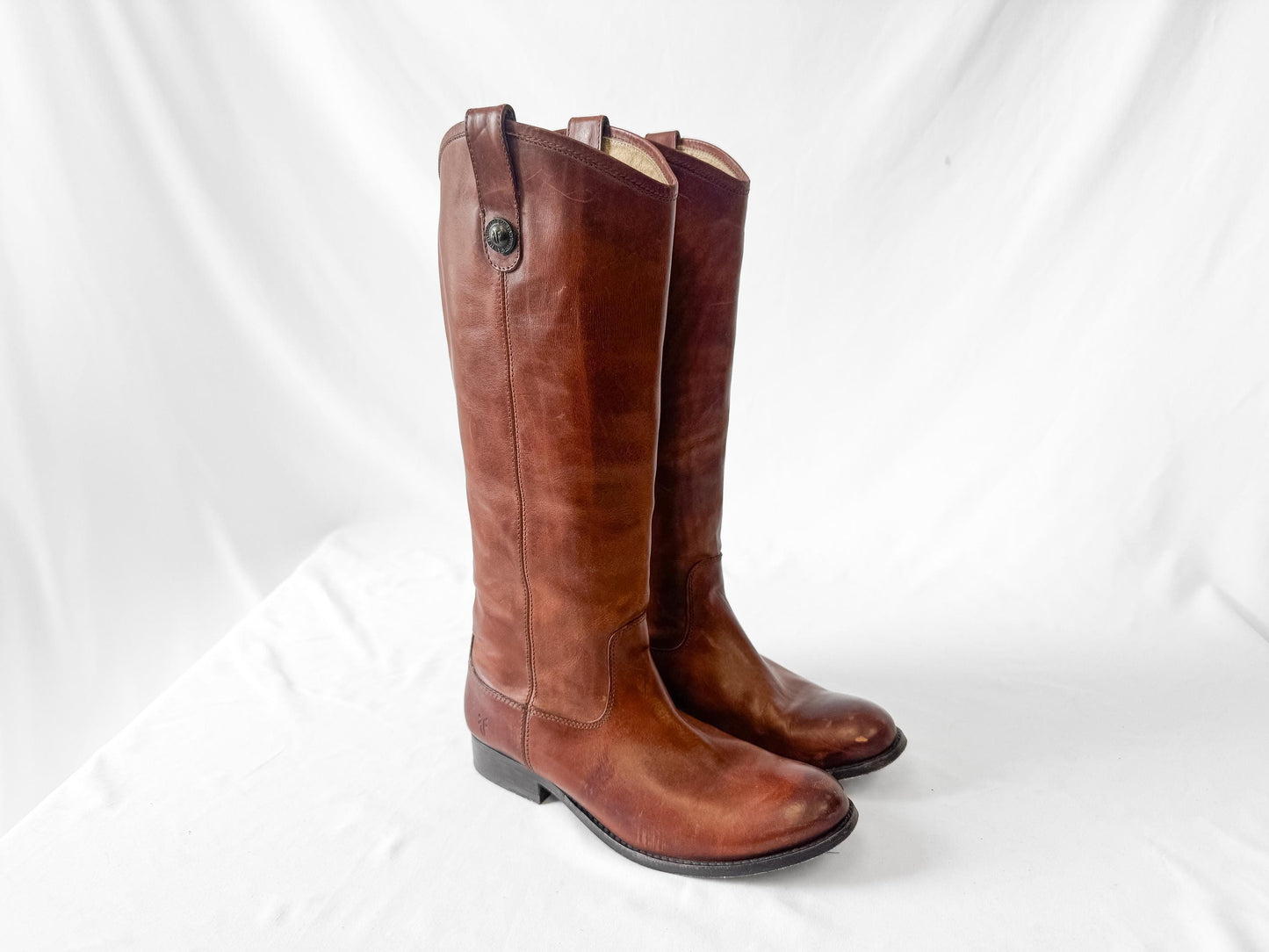 Vintage Frye Cara Cognac Tall Leather Knee High Boots, Style 4015, Women's Sz. 8.5B
