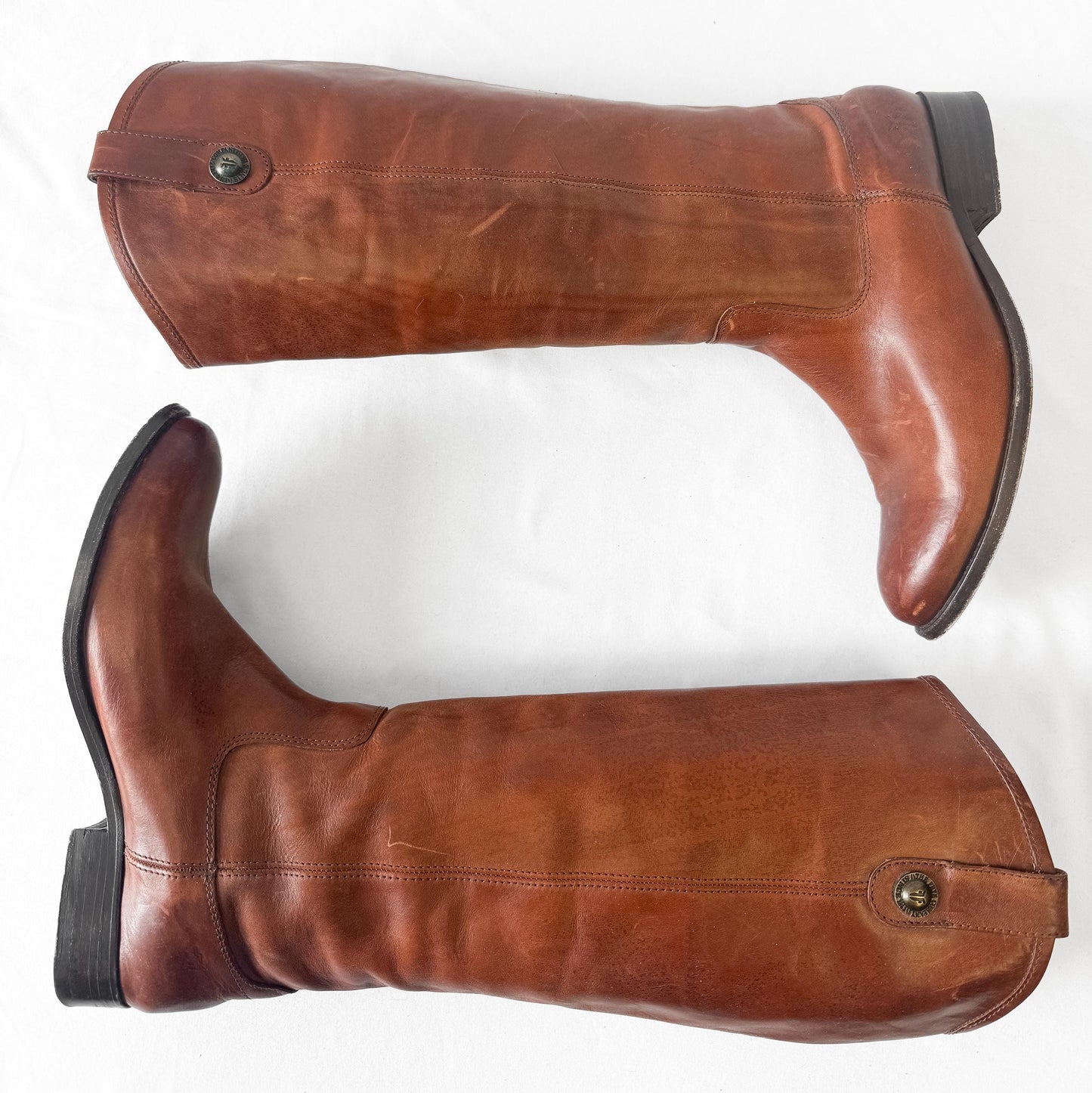 Vintage Frye Cara Cognac Tall Leather Knee High Boots, Style 4015, Women's Sz. 8.5B