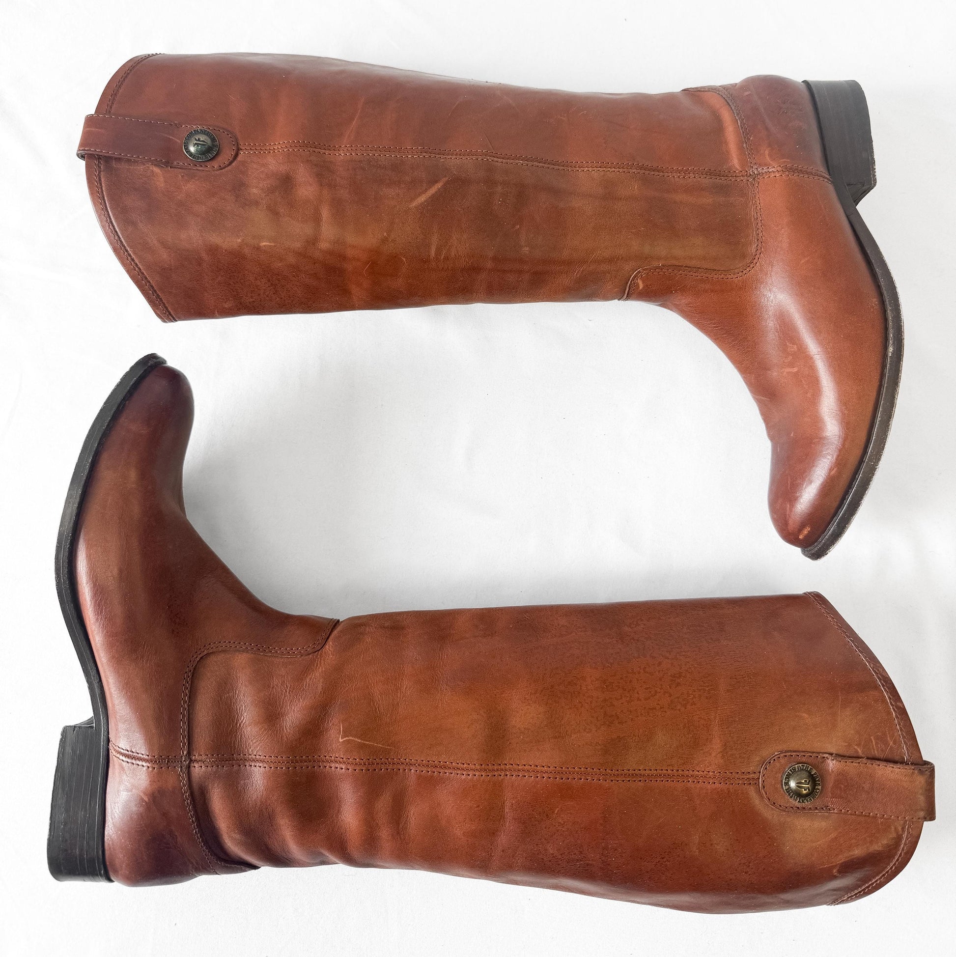 Vintage Frye Cara Cognac Tall Leather Knee High Boots, Style 4015, Women's Sz. 8.5B
