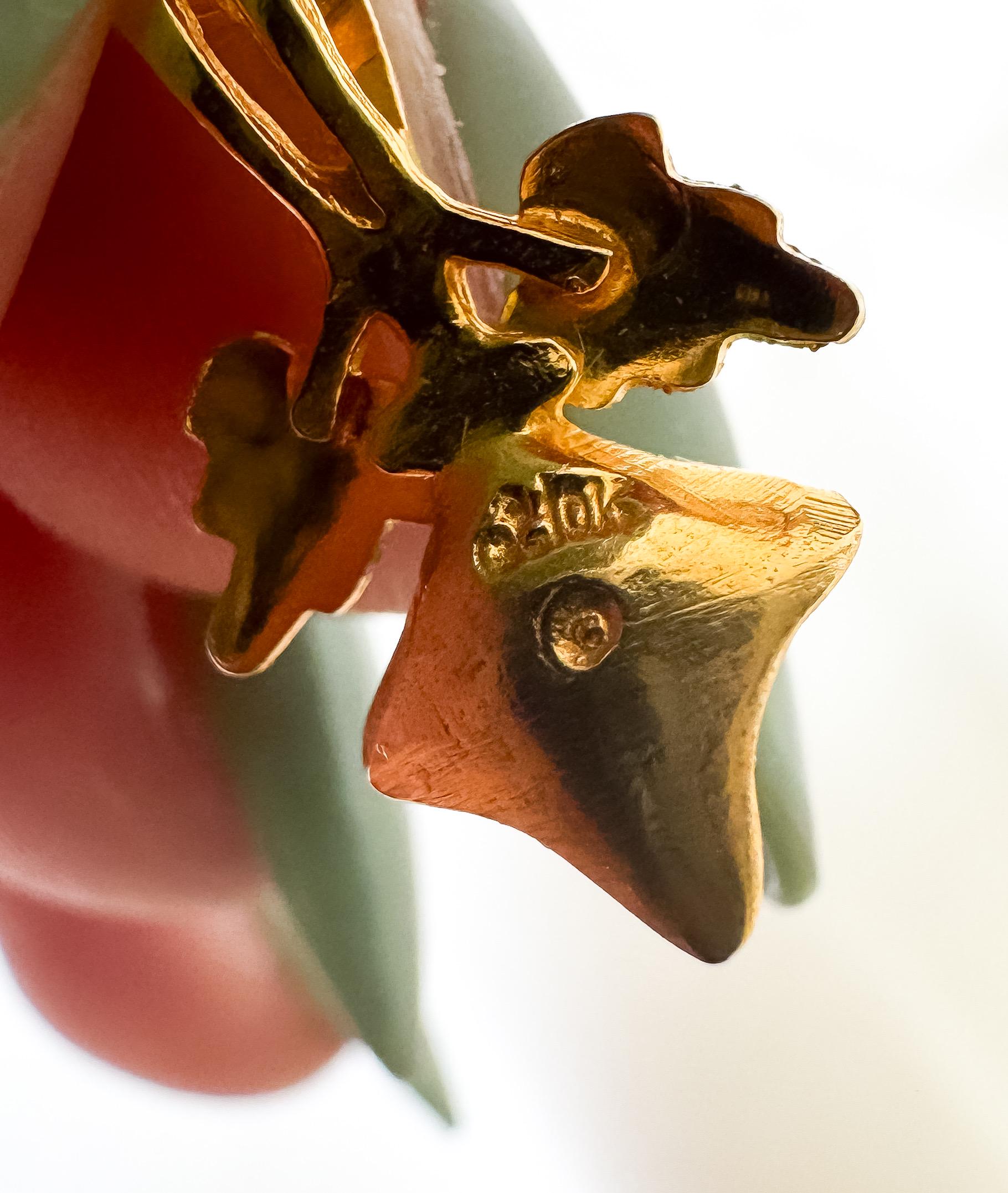 Vintage 10K Landstrom's Black Hills Gold Tri Color Lily Floral Leaf Pearl Dangle Earrings