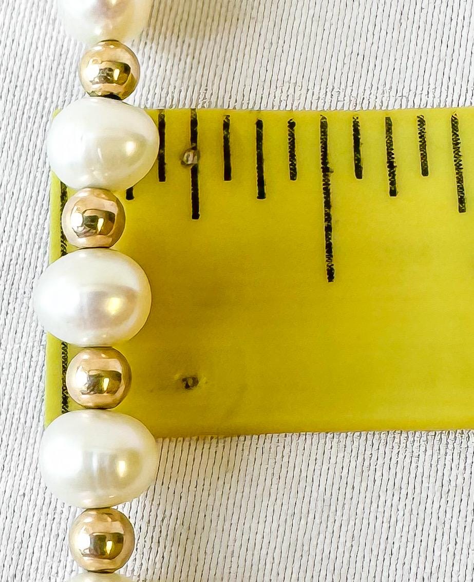 14K Yellow Gold Freshwater Pearl Gold Ball Beaded 18" Necklace, Simple Everyday Elegant Beachy Coastal Bridal Pearl Necklace