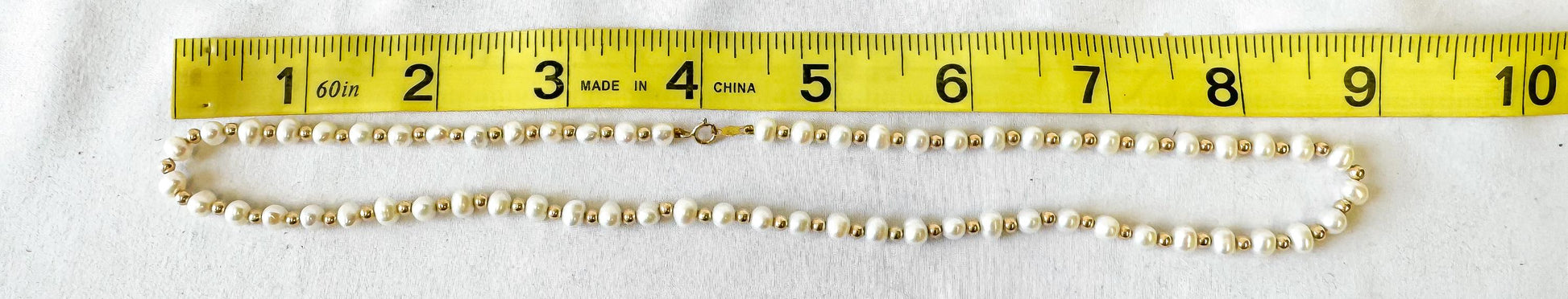 14K Yellow Gold Freshwater Pearl Gold Ball Beaded 18" Necklace, Simple Everyday Elegant Beachy Coastal Bridal Pearl Necklace