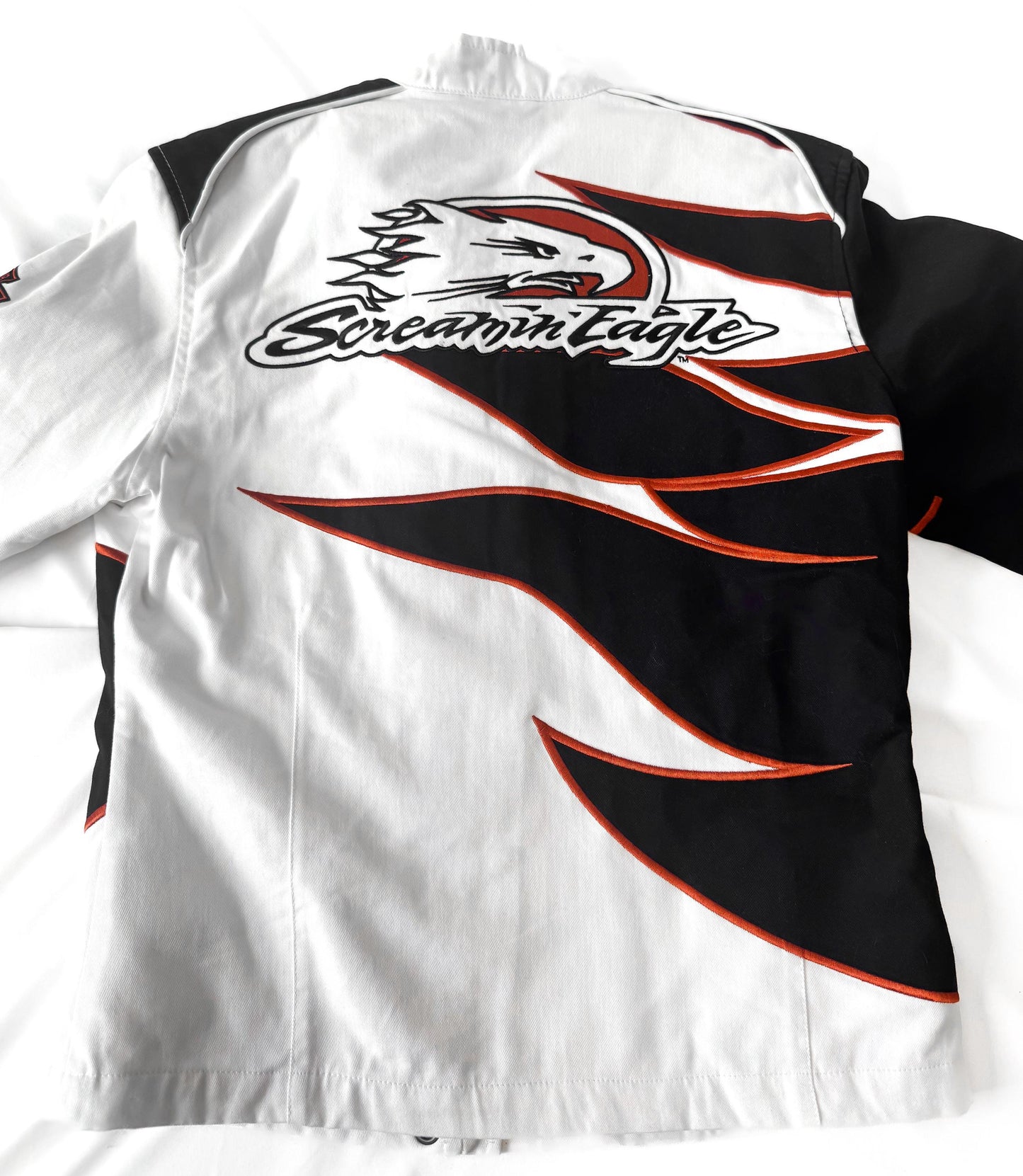 Y2K Harley Davidson White Screaming Eagle Racing Jacket, Women's Sz. S