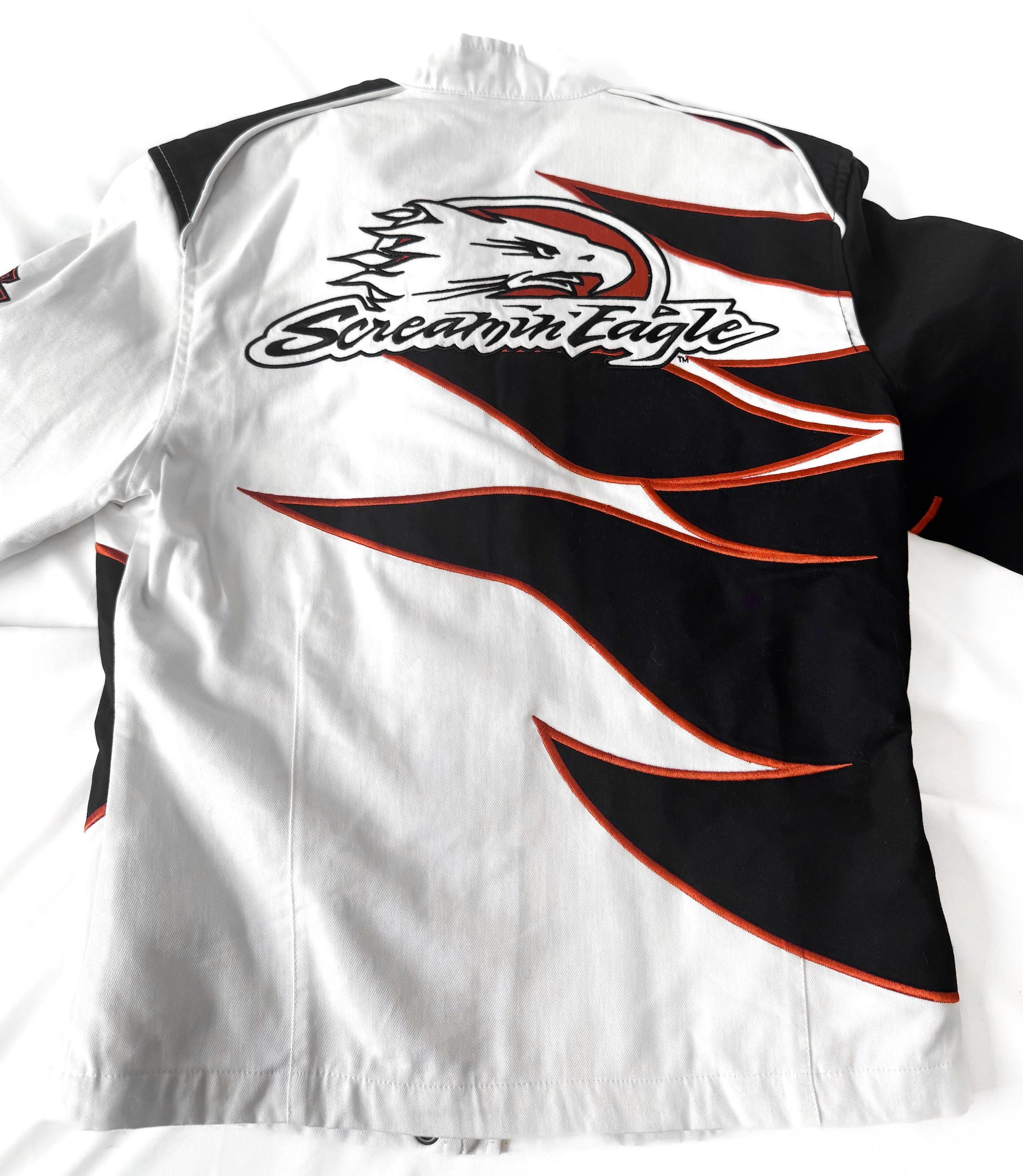 Y2K Harley Davidson White Screaming Eagle Racing Jacket, Women's Sz. S