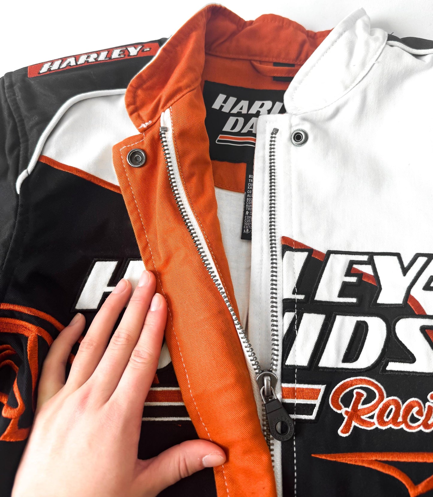 Y2K Harley Davidson White Screaming Eagle Racing Jacket, Women's Sz. S
