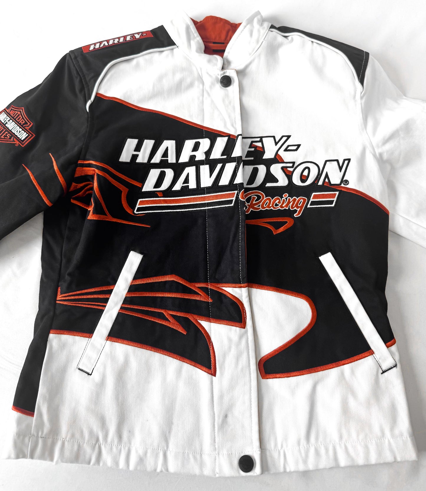 Y2K Harley Davidson White Screaming Eagle Racing Jacket, Women's Sz. S