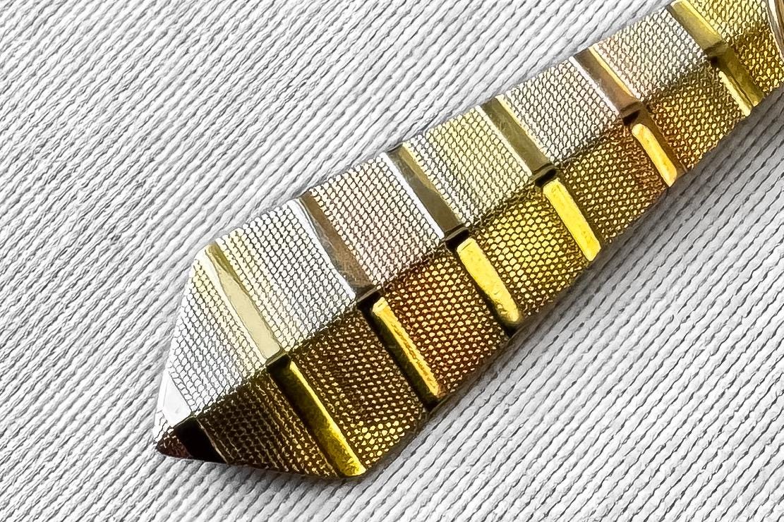 14K Tri-Color Striped Rhombus Dangle Earrings, 1.25 Inches, Unique Simple Dainty Earrings