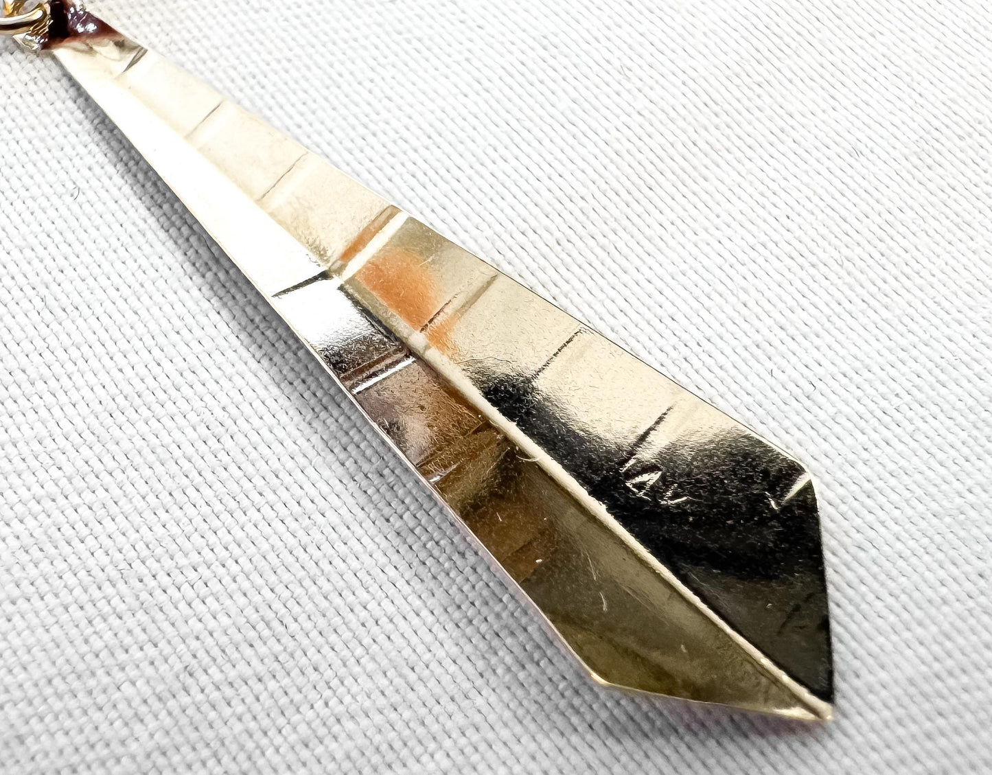 14K Tri-Color Striped Rhombus Dangle Earrings, 1.25 Inches, Unique Simple Dainty Earrings