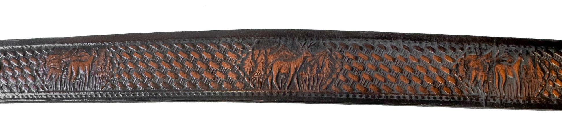 Vintage John Deere Tractor Deer Leather Tooled Belt, Sz. 32"- 42"