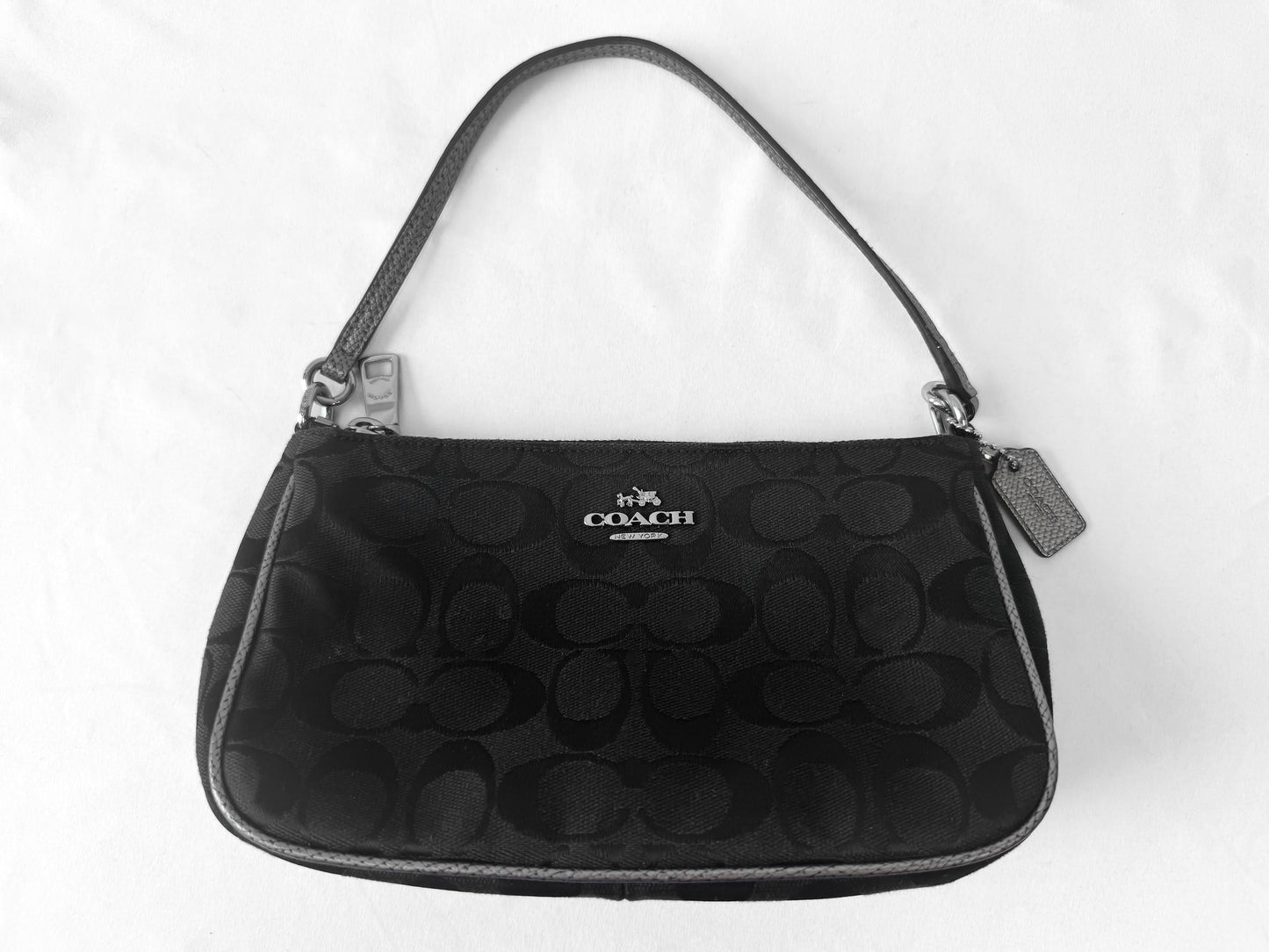 Y2K Style Coach Nolita 19 Canvas Jacquard Signature Black Silver Metallic Piping Detail with Mini Bag Detachable Crossbody Strap