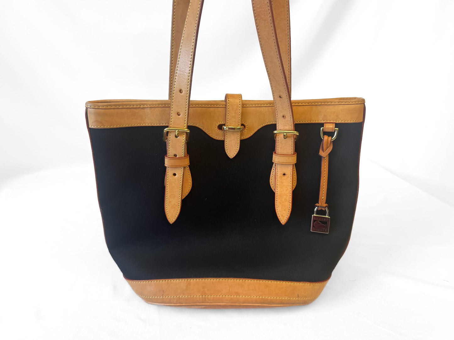 Vintage Style Dooney and Bourke Cabriolet Black Canvas Leather Bucket Shoulder Bag