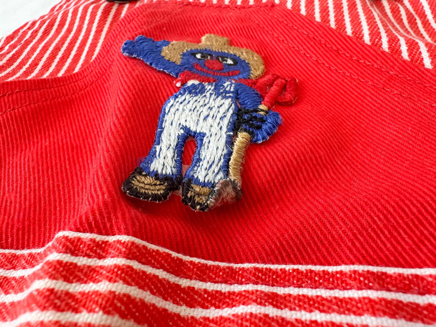 Vintage JCPenney Sesame Street Grover Red Striped Denim Overalls, Kids Size 4T