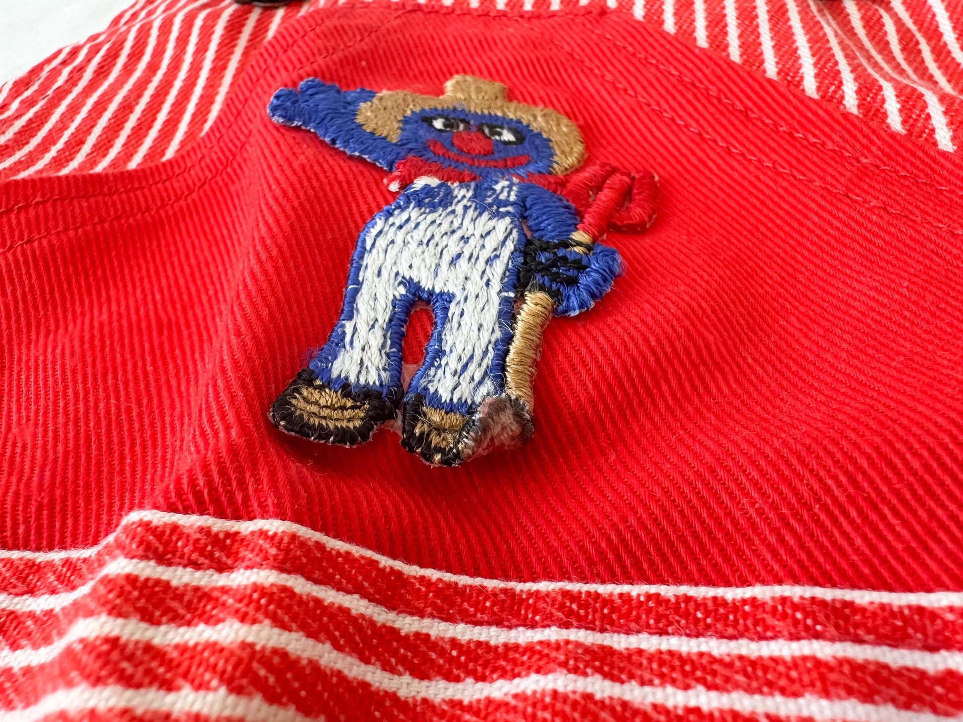 Vintage JCPenney Sesame Street Grover Red Striped Denim Overalls, Kids Size 4T