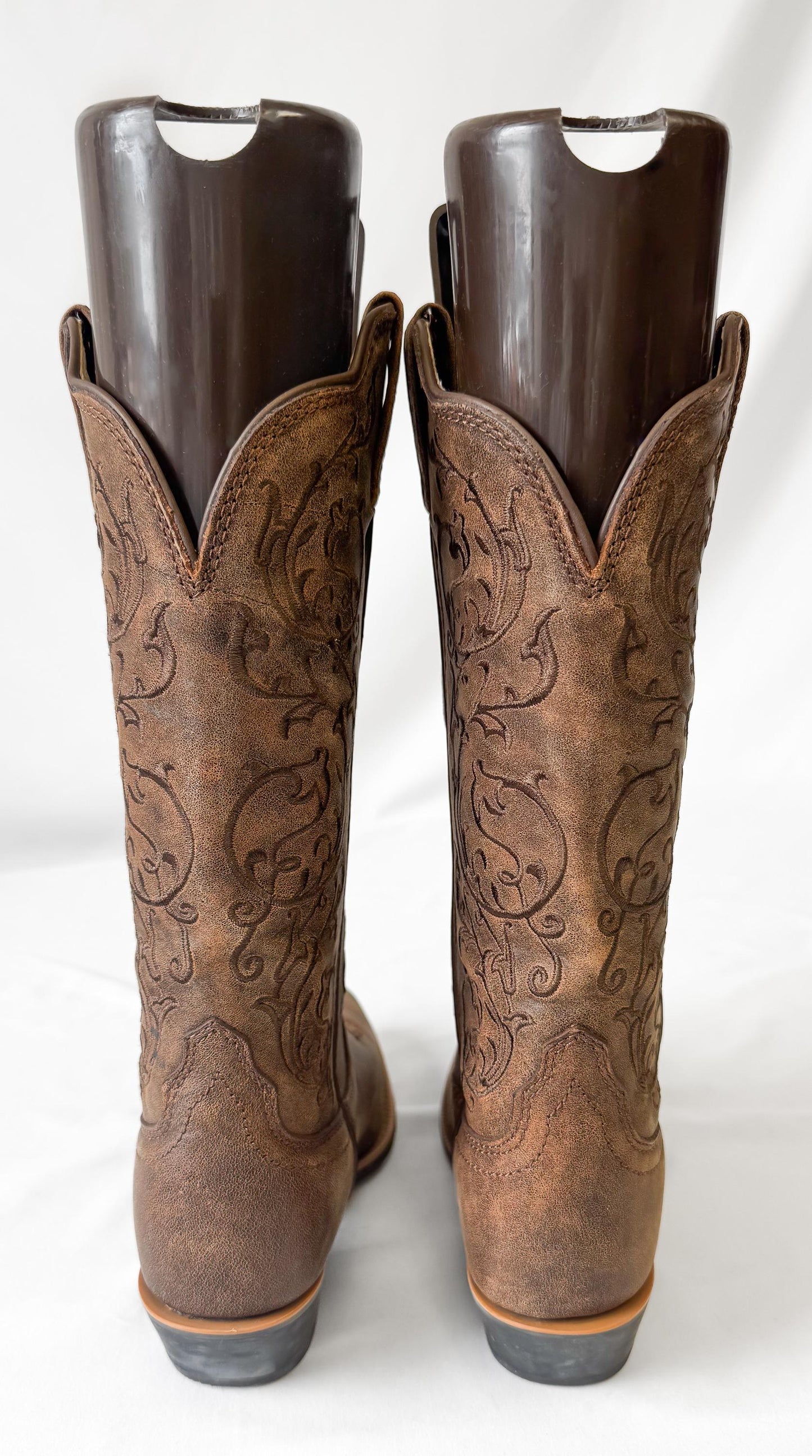 Vintage Style Twisted X Brown Swirl Floral Embroidered Cowboy Boots, Women's Sz. 6B, Western Festival Style Boots