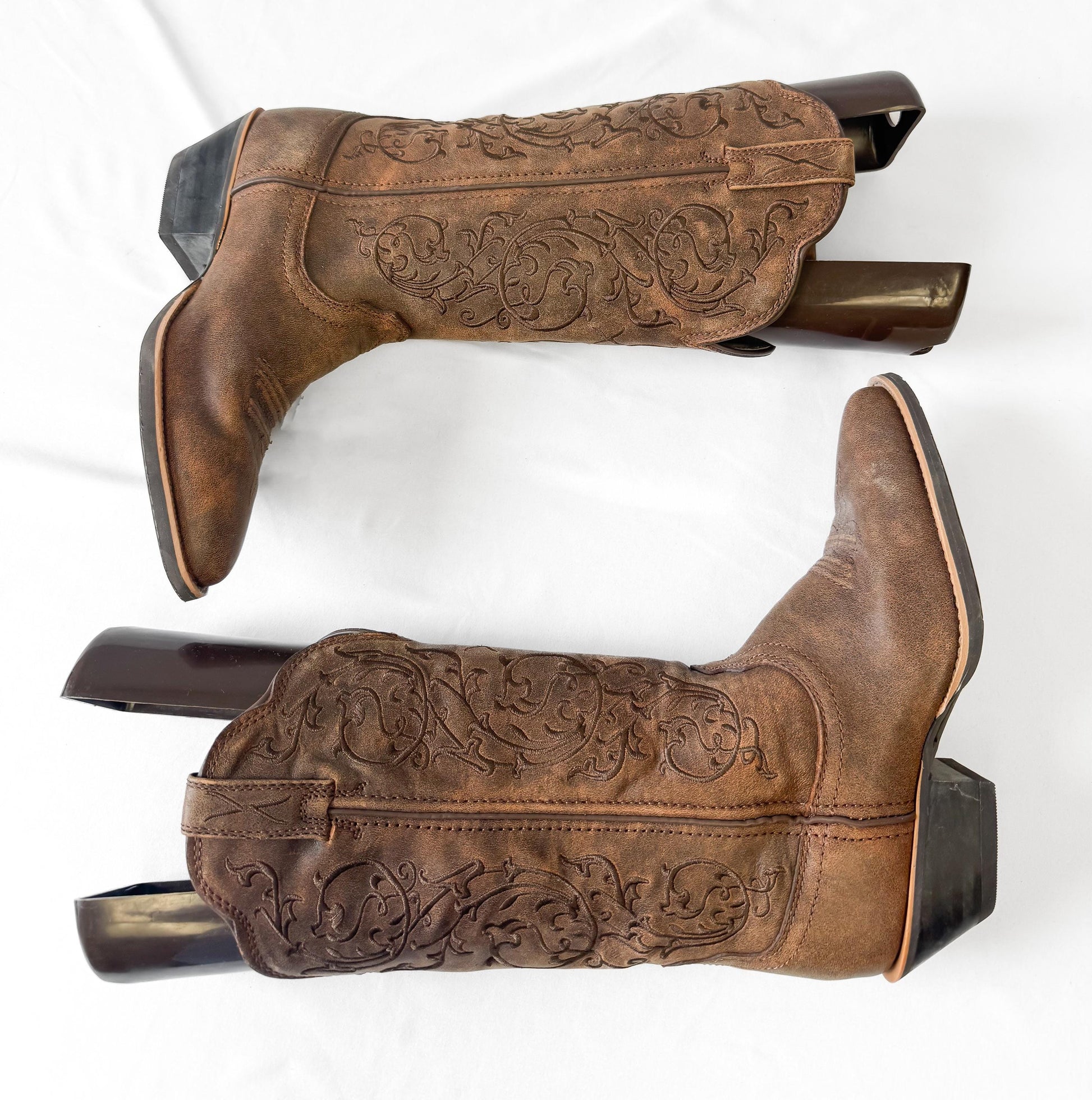 Vintage Style Twisted X Brown Swirl Floral Embroidered Cowboy Boots, Women's Sz. 6B, Western Festival Style Boots