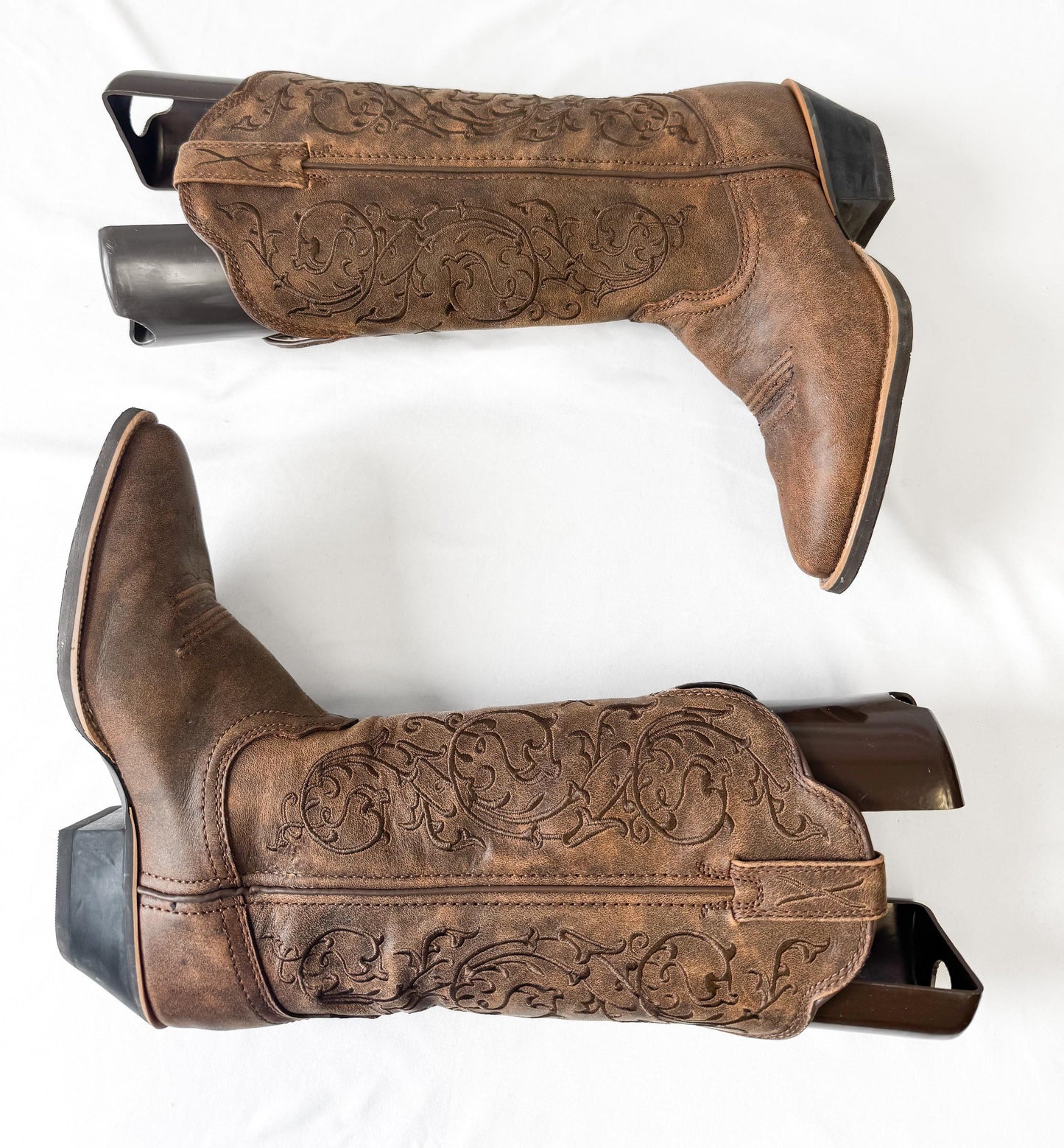 Vintage Style Twisted X Brown Swirl Floral Embroidered Cowboy Boots, Women's Sz. 6B, Western Festival Style Boots