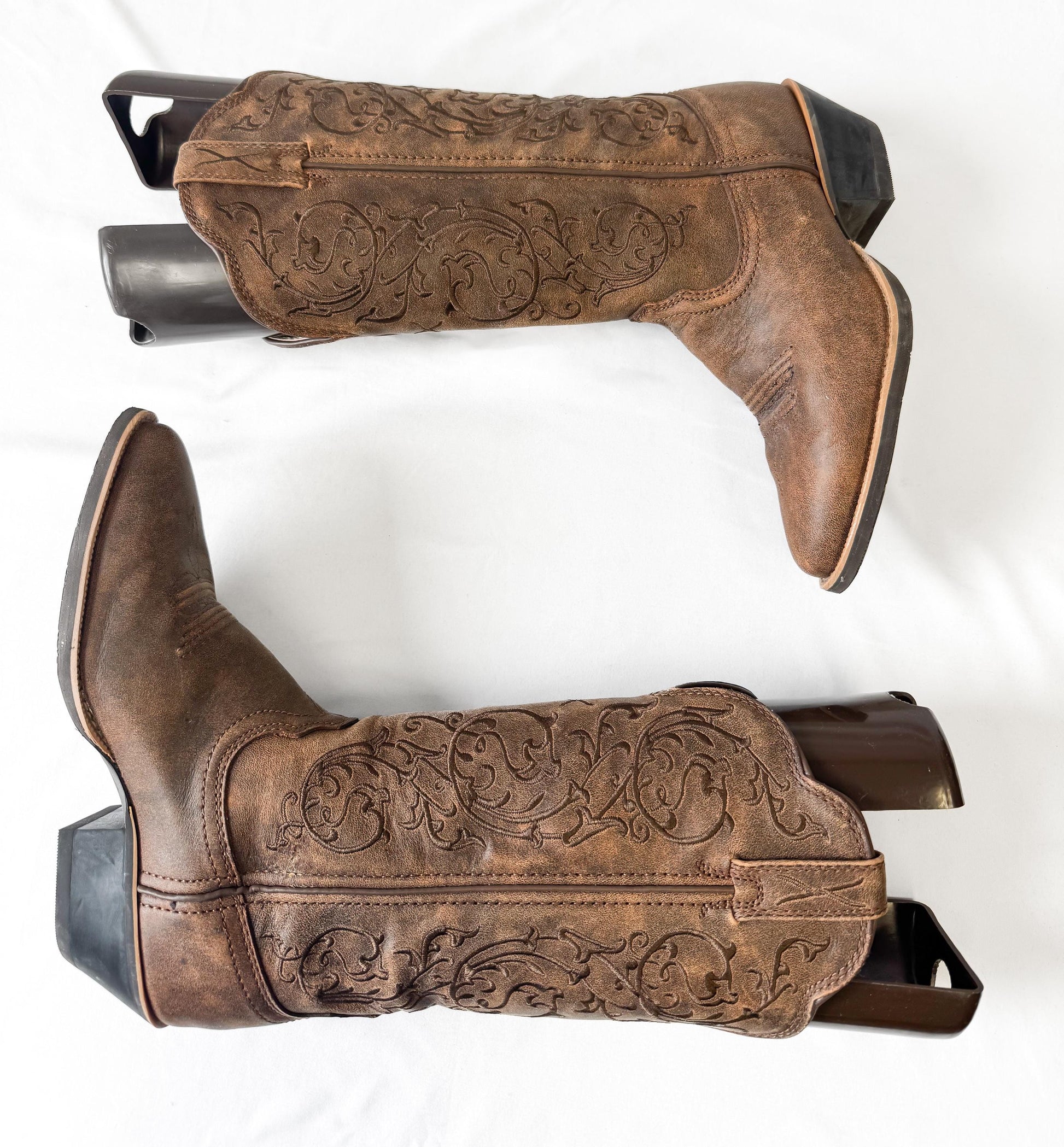 Vintage Style Twisted X Brown Swirl Floral Embroidered Cowboy Boots, Women's Sz. 6B, Western Festival Style Boots