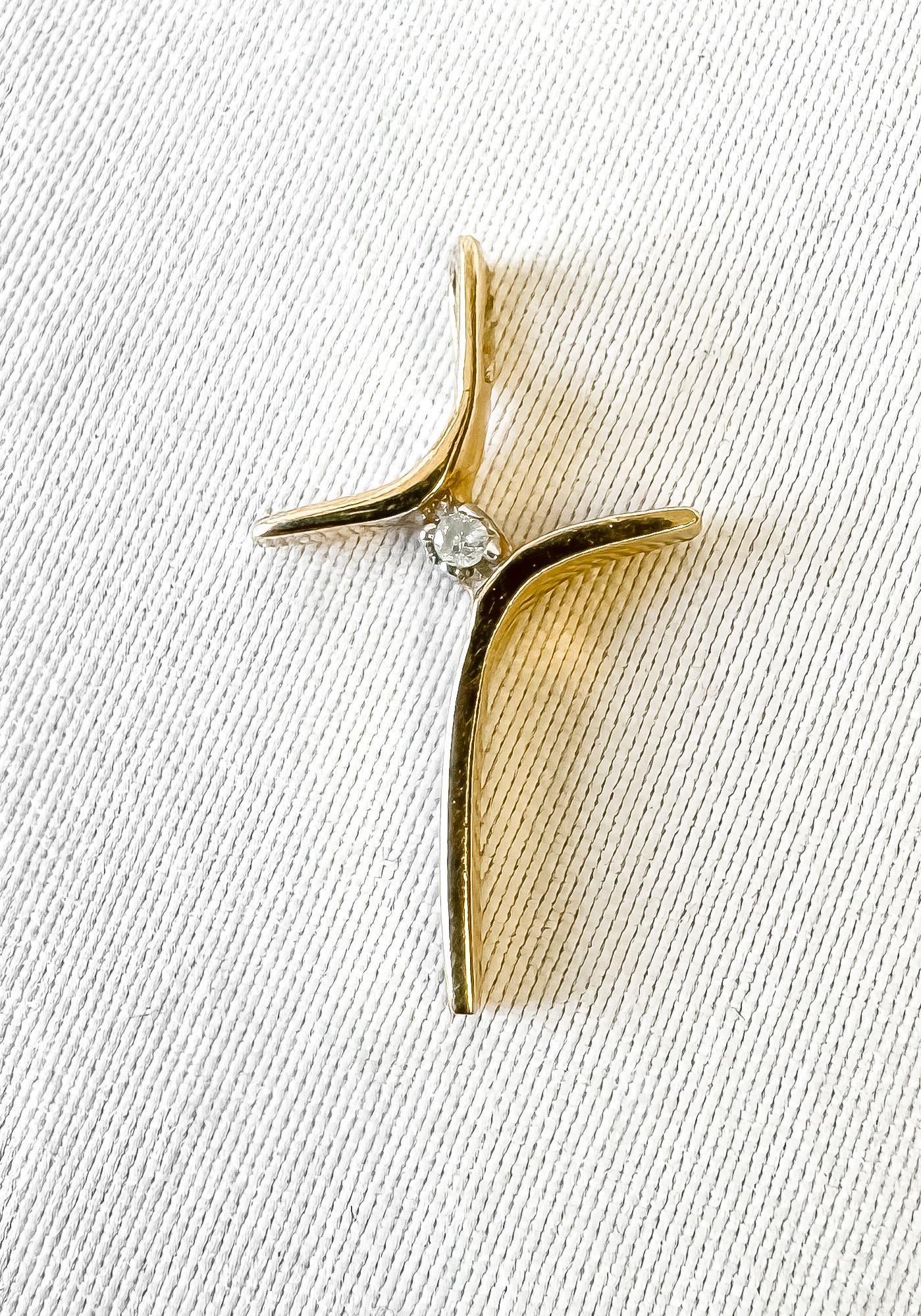 10K Yellow Gold Diamond Abstract .75" Pendant, Simple Dainty Everyday Minimalist Pendant