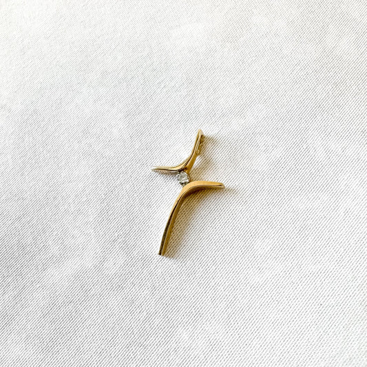 10K Yellow Gold Diamond Abstract .75" Pendant, Simple Dainty Everyday Minimalist Pendant