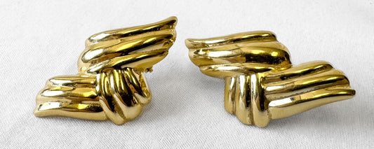 Vintage 14K Yellow Gold Knotted Twisted Rhombus Abstract Hollow Omega Back Stud Earrings, Bold Unique Statement Minimalist Earrings