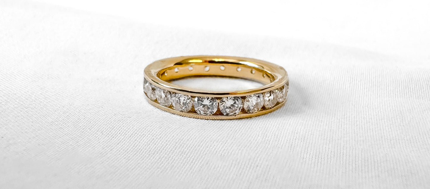14K Yellow Gold Cubic Zirconia Round Stone Band Ring, Sz. 6/6.25, Simple Everyday Minimalist Stackable Ring