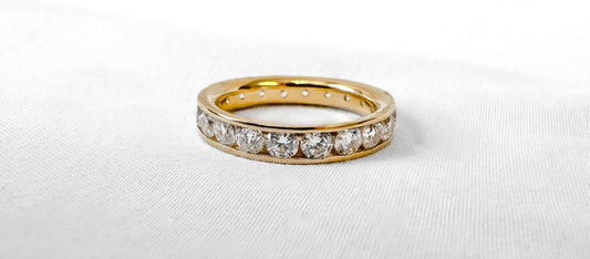 14K Yellow Gold Cubic Zirconia Round Stone Band Ring, Sz. 6/6.25, Simple Everyday Minimalist Stackable Ring