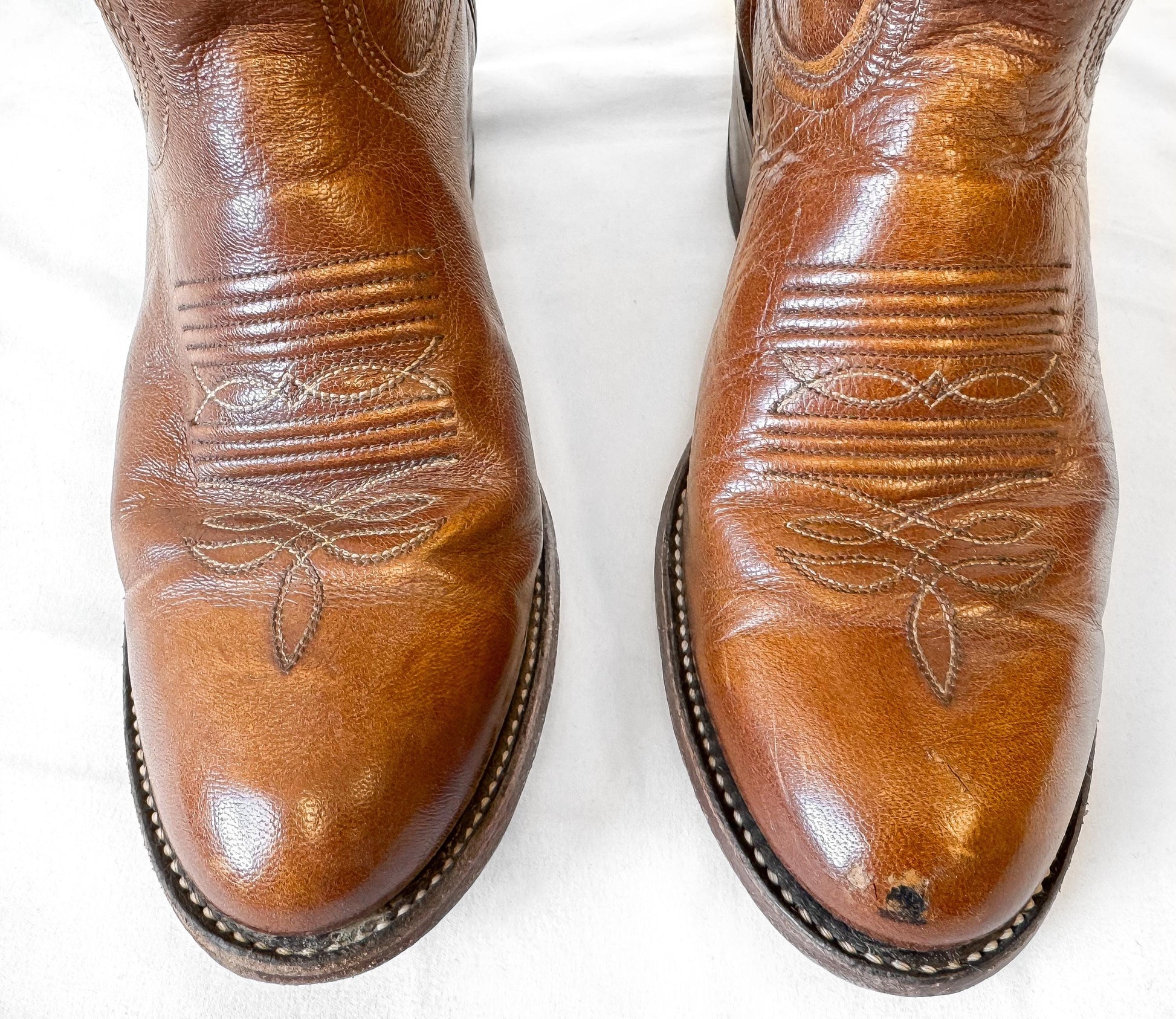 Vintage 70s Dan Post Brown Leather Embroidered Cowboy Boots, Women's Sz. 7.5C, Unique Western Festival Cowgirl Boots