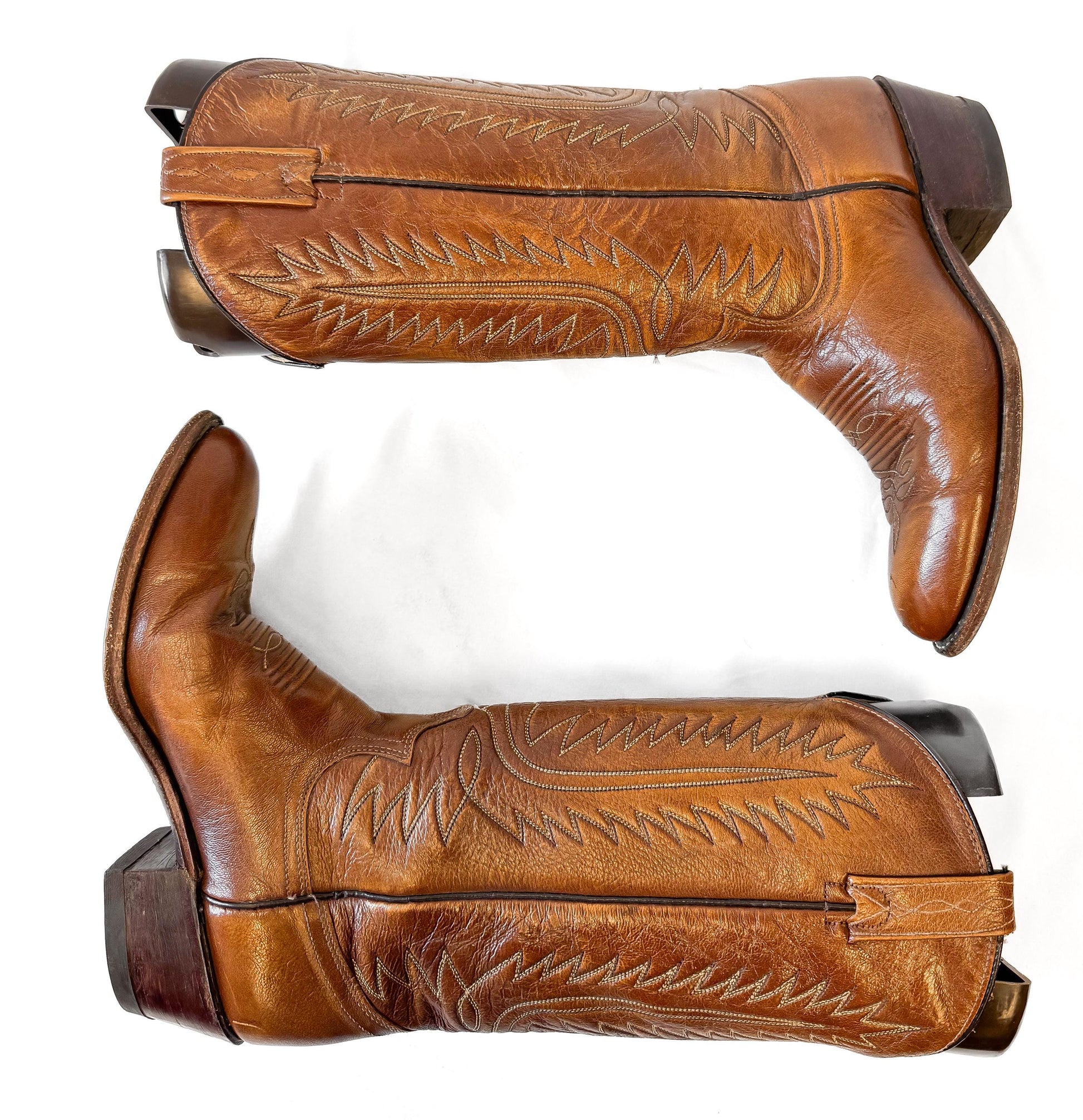 Vintage 70s Dan Post Brown Leather Embroidered Cowboy Boots, Women's Sz. 7.5C, Unique Western Festival Cowgirl Boots
