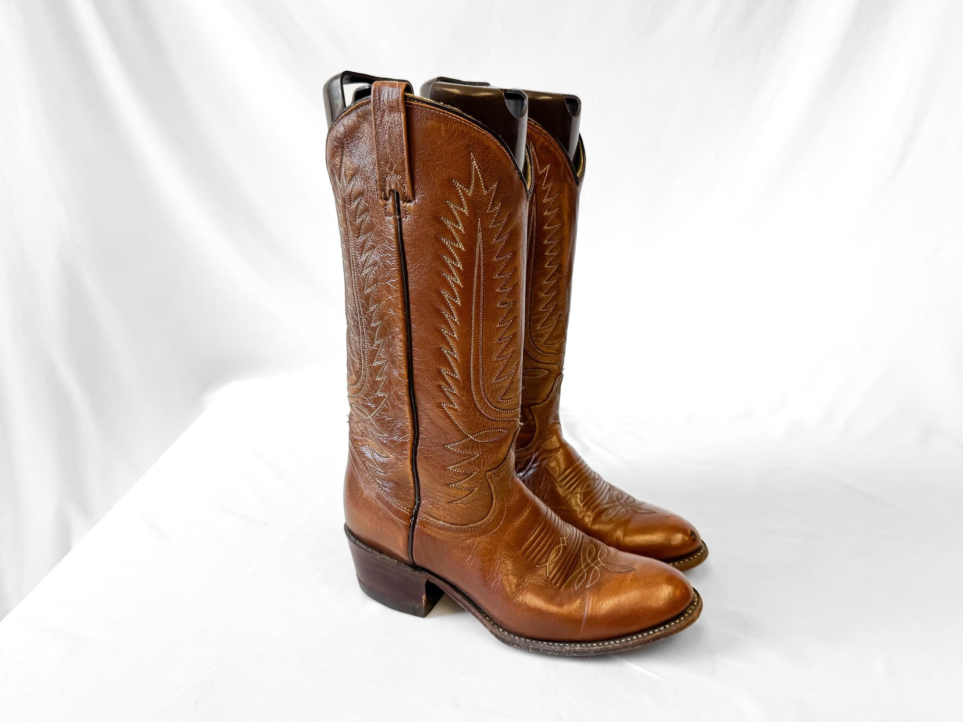 Vintage 70s Dan Post Brown Leather Embroidered Cowboy Boots, Women's Sz. 7.5C, Unique Western Festival Cowgirl Boots