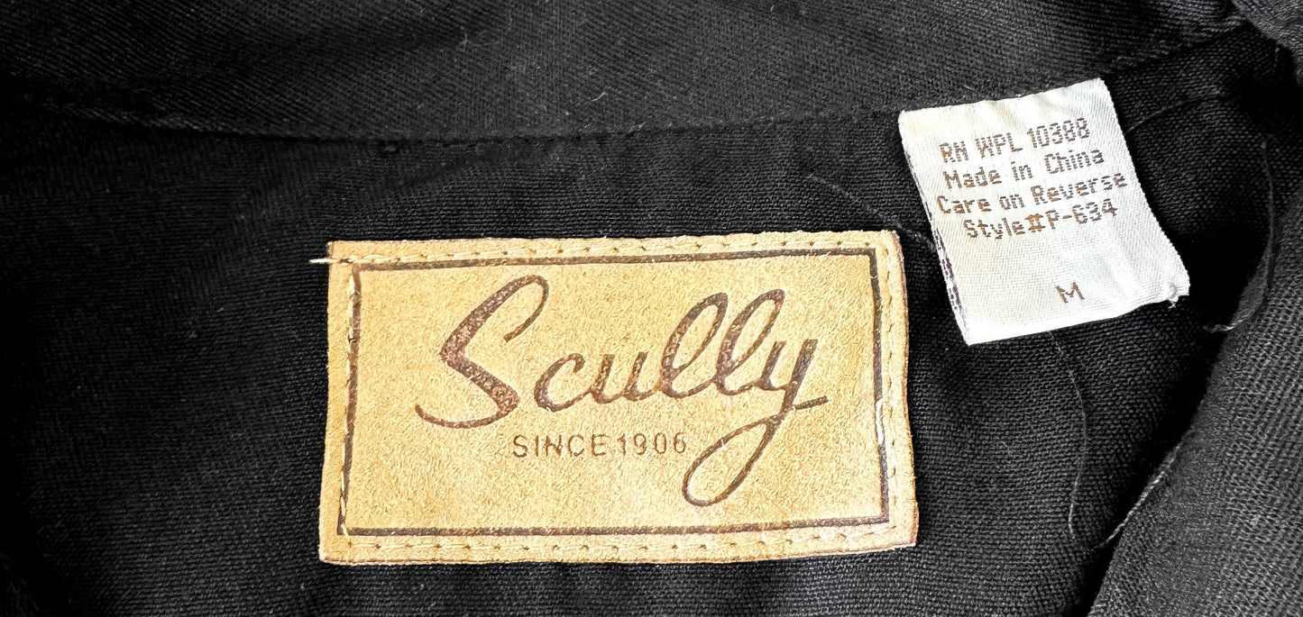 Vintage Style Scully Gunfighter Black Copper Floral Embroidered Button Down Oxford Shirt, Men's Sz. M