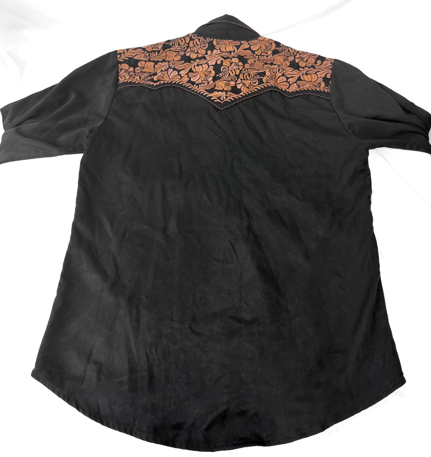 Vintage Style Scully Gunfighter Black Copper Floral Embroidered Button Down Oxford Shirt, Men's Sz. M