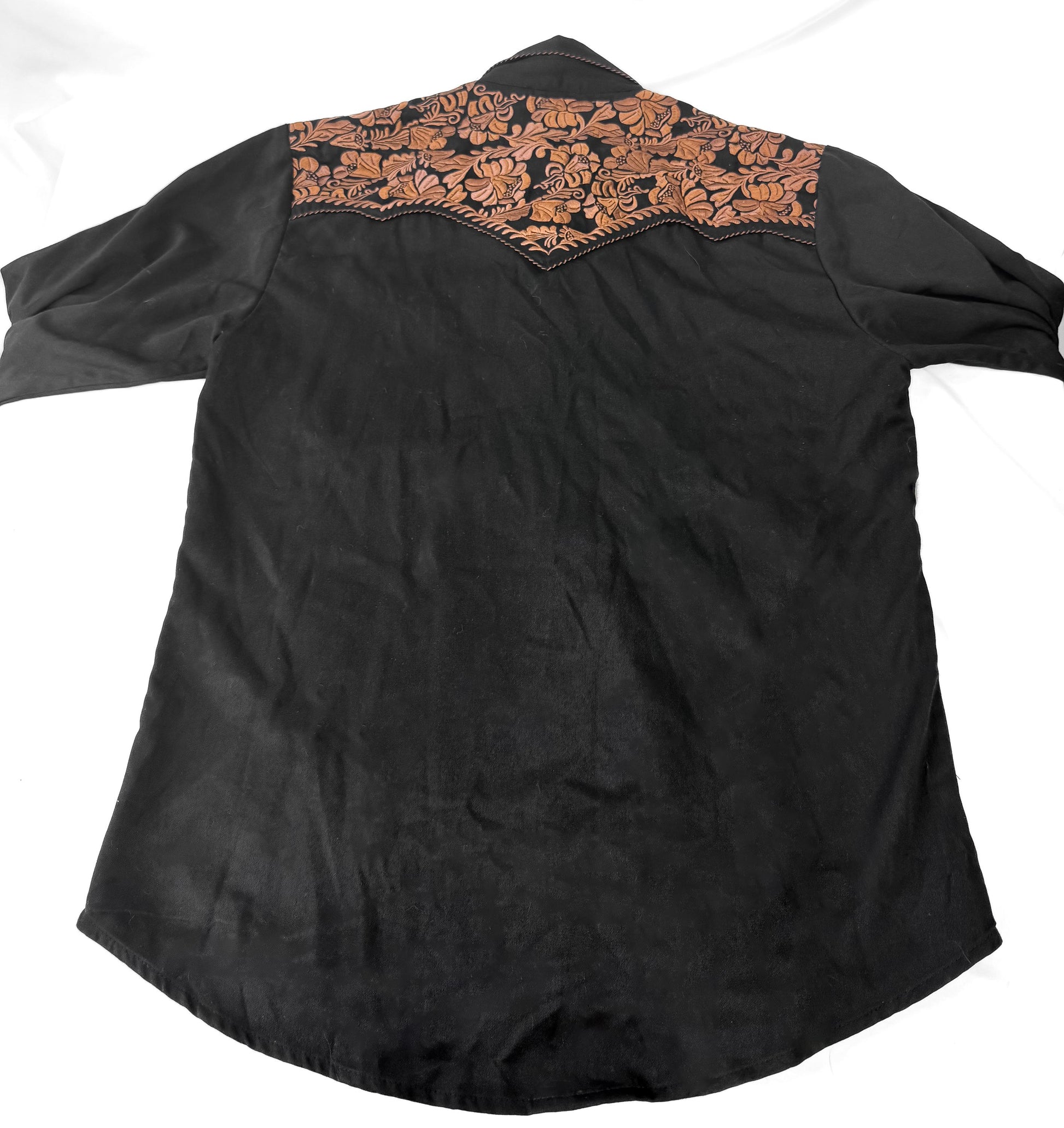 Vintage Style Scully Gunfighter Black Copper Floral Embroidered Button Down Oxford Shirt, Men's Sz. M