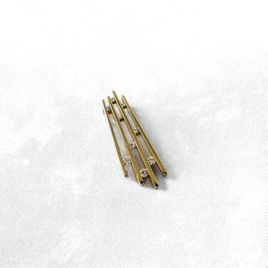 Vintage 14K Yellow Gold and Diamond Waterfall Abstract Line Pendant, Minimalist Everyday Simple Elegant Pendant