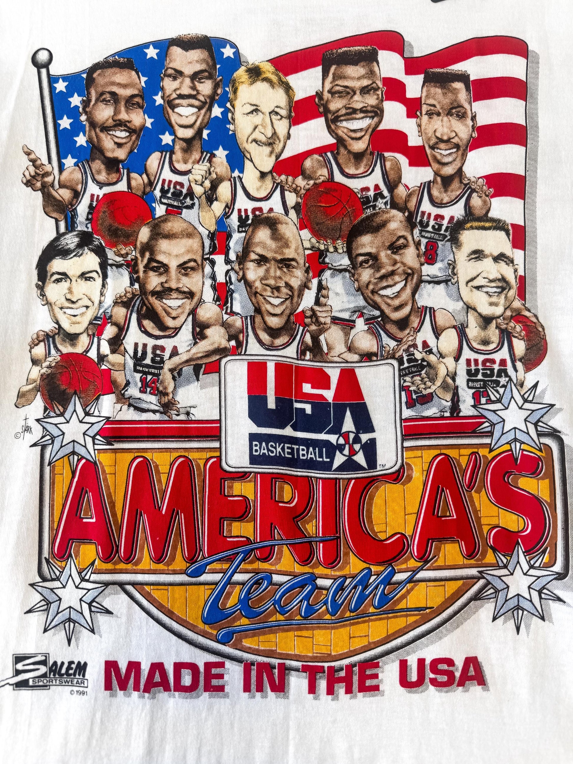 Vintage 1992 Olympic Dream Team Barcelona "America's Team" NBA Tee Shirt, Men's Sz. M, Vintage Retro NBA Sportswear Shirt