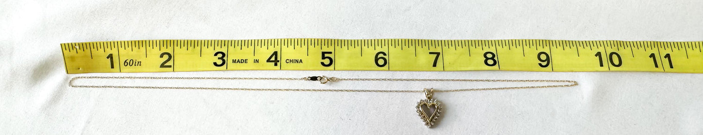 Vintage 10K Yellow Gold Diamond Heart 19 Inch Necklace, Simple Dainty Everyday Minimalist Necklace