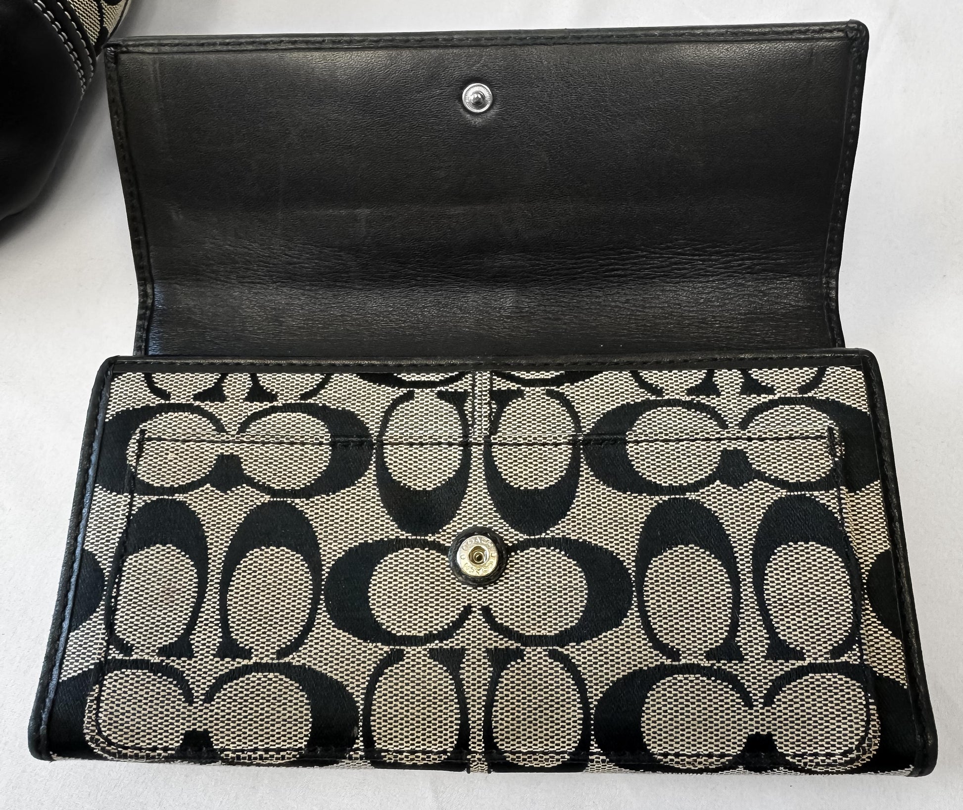 Y2K Coach Signature Hampton Hobo Beige Black Shoulder Bag with Matching Wallet, Style 13971