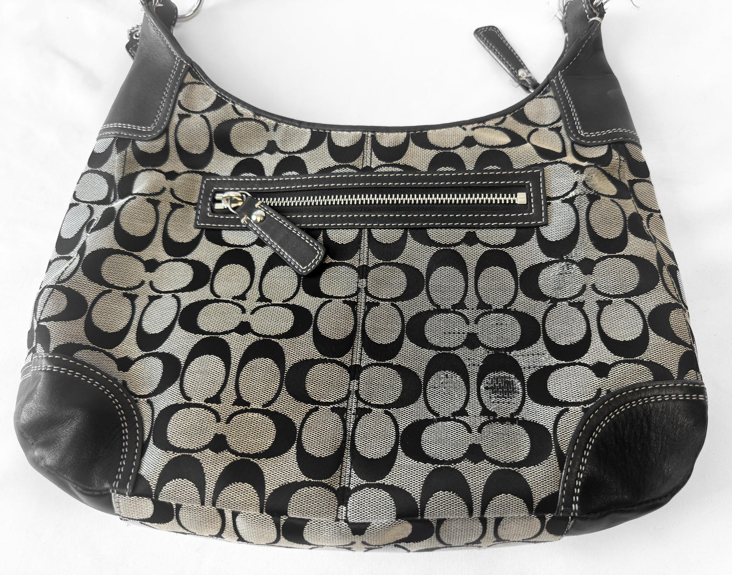 Y2K Coach Signature Hampton Hobo Beige Black Shoulder Bag with Matching Wallet, Style 13971