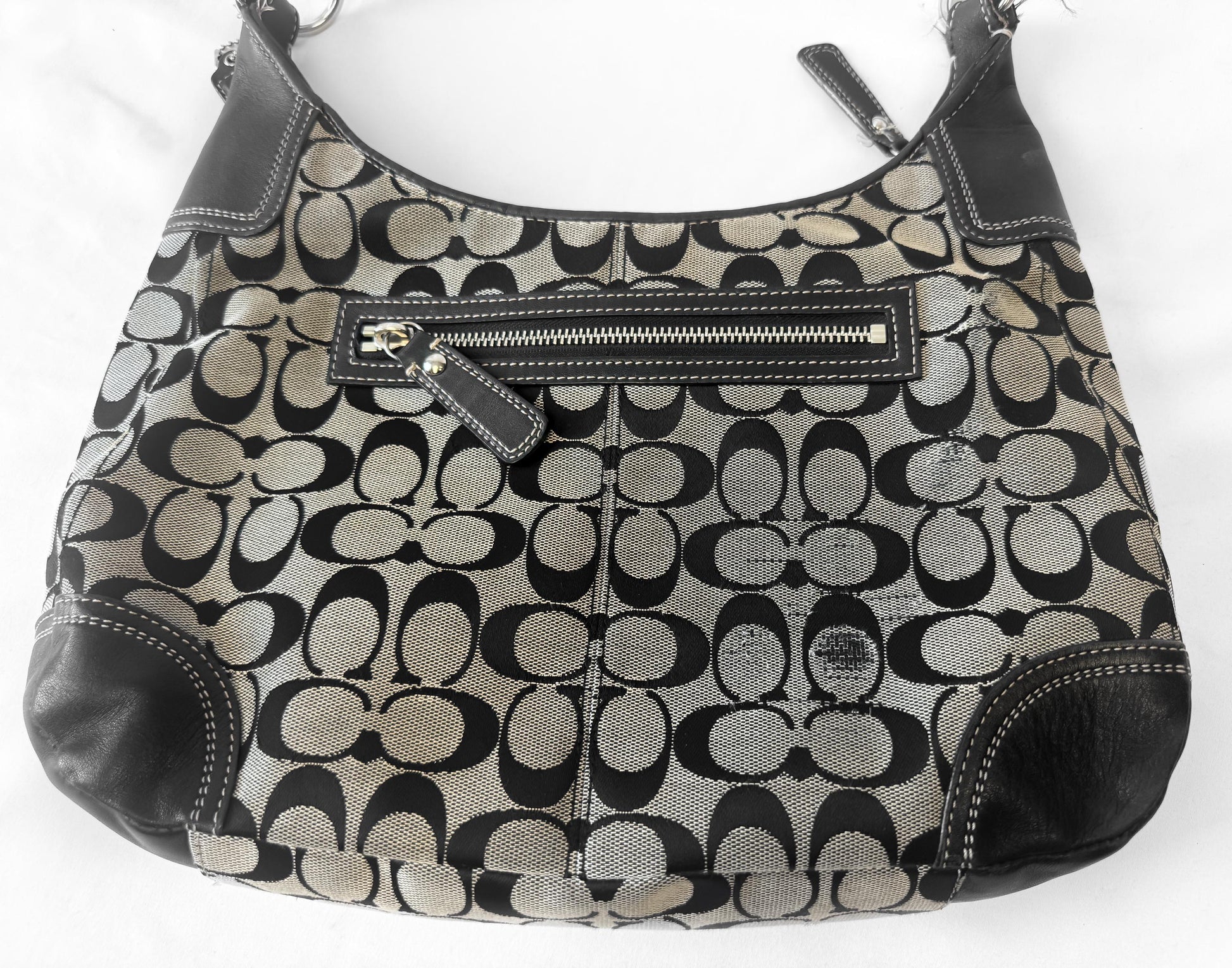 Y2K Coach Signature Hampton Hobo Beige Black Shoulder Bag with Matching Wallet, Style 13971