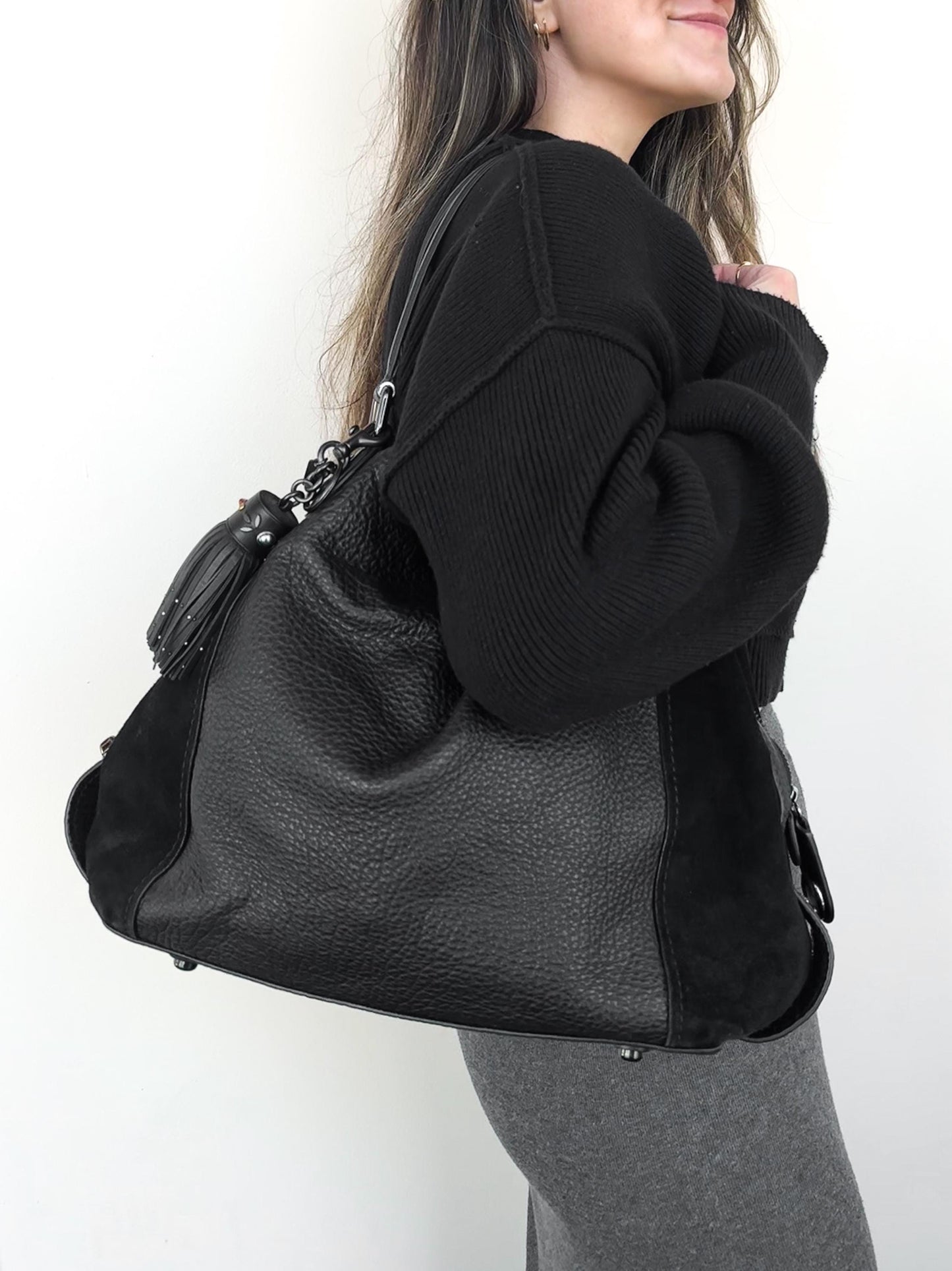 Modern Coach Edie 42 Black Leather Suede Slouchy Shoulder Bag, Style 57647