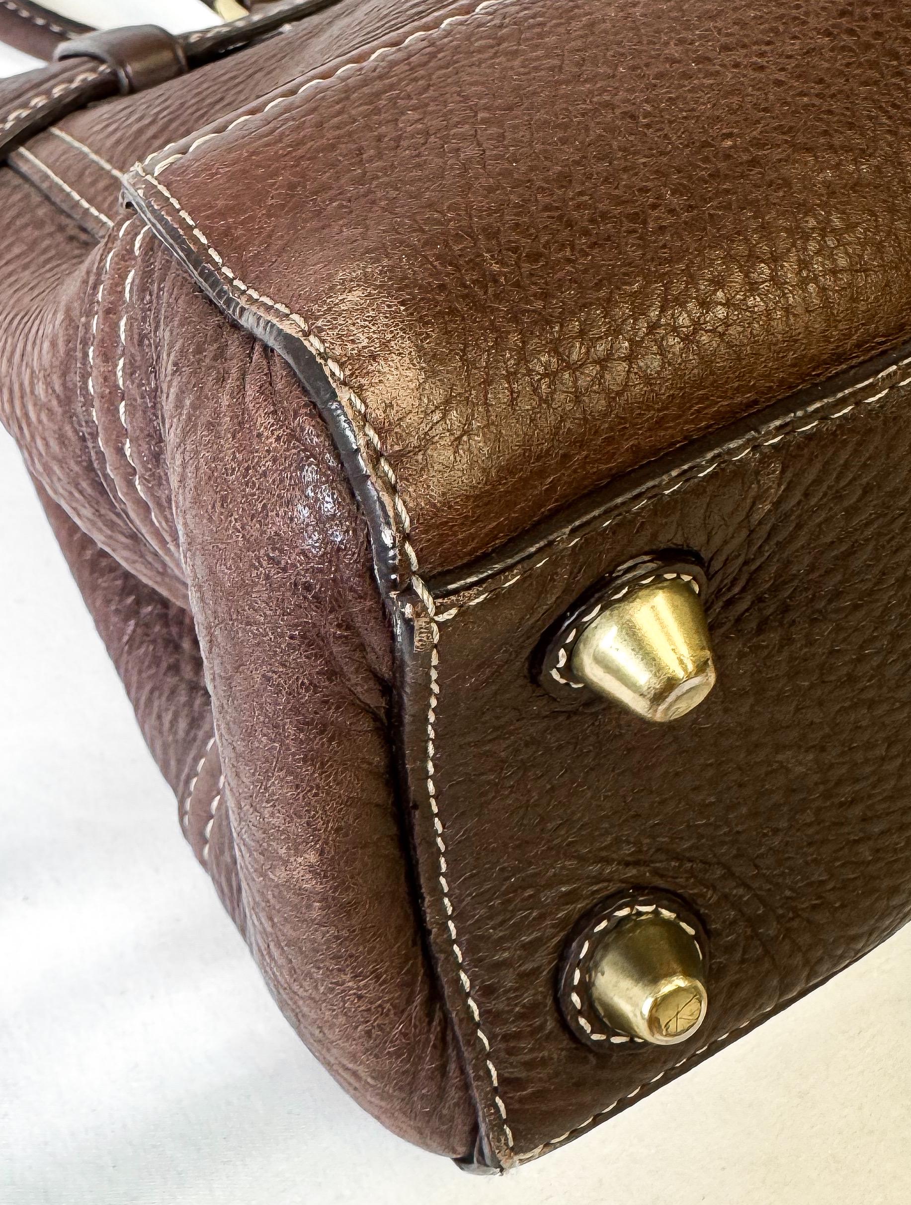 Y2K Coach Hampton Chocolate Brown Pebbled Leather Satchel Shoulder Bag, Style 10212