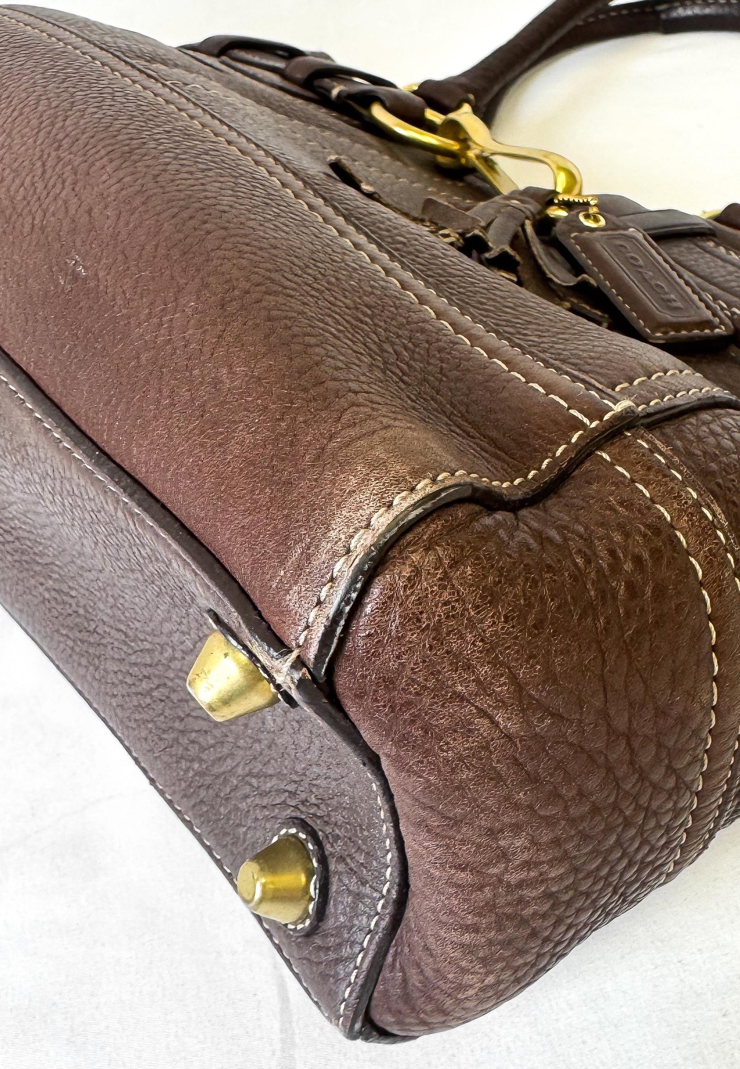 Y2K Coach Hampton Chocolate Brown Pebbled Leather Satchel Shoulder Bag, Style 10212