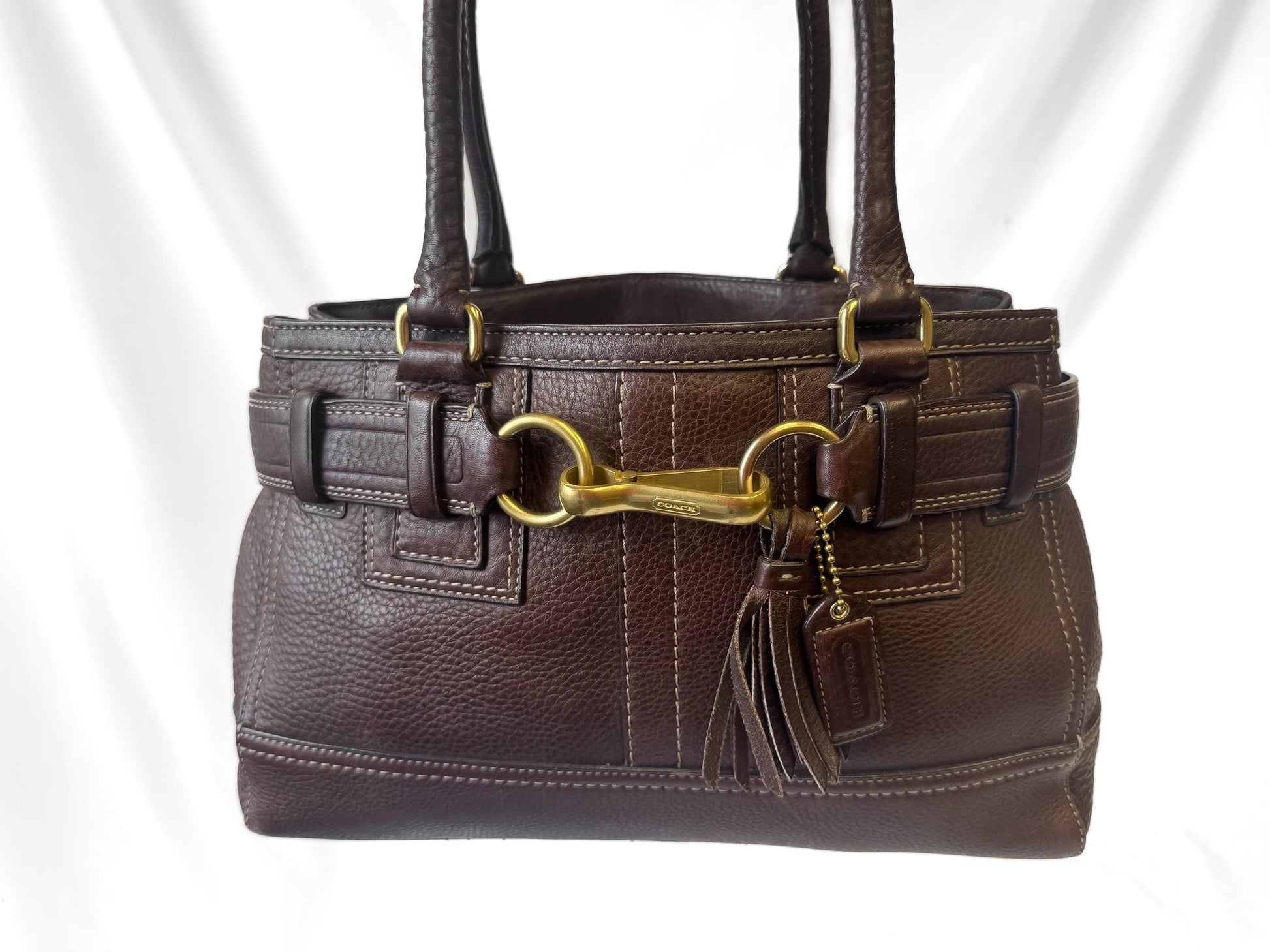 Y2K Coach Hampton Chocolate Brown Pebbled Leather Satchel Shoulder Bag, Style 10212