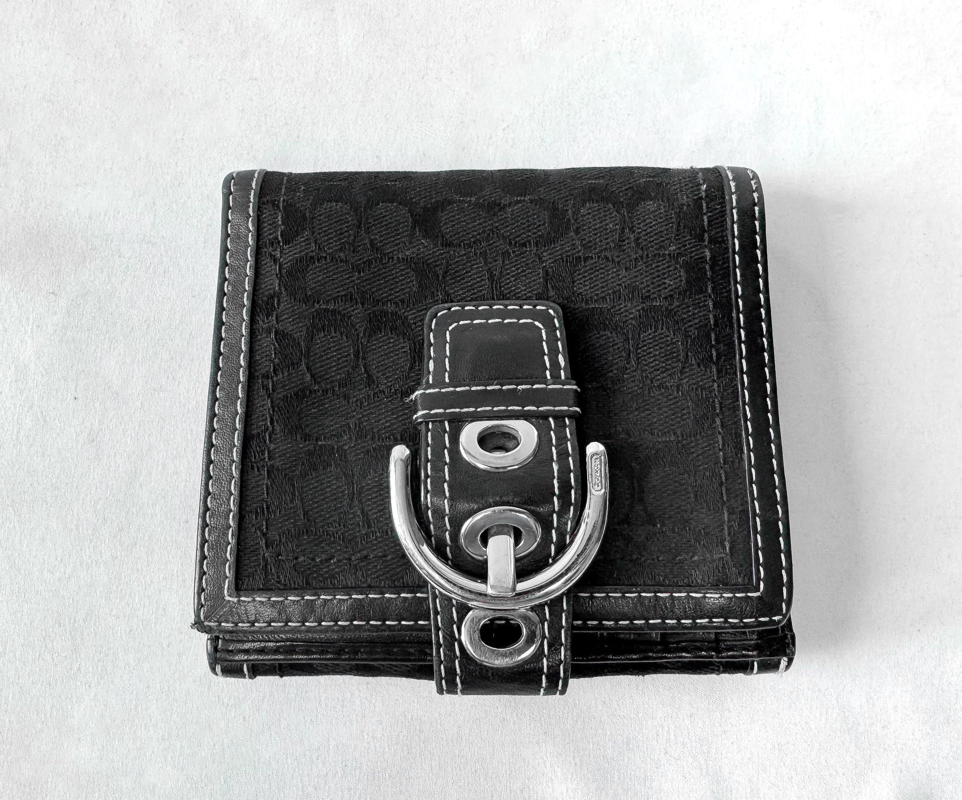 Y2K Vintage Coach Soho Signature Buckle Black Canvas Leather Wallet