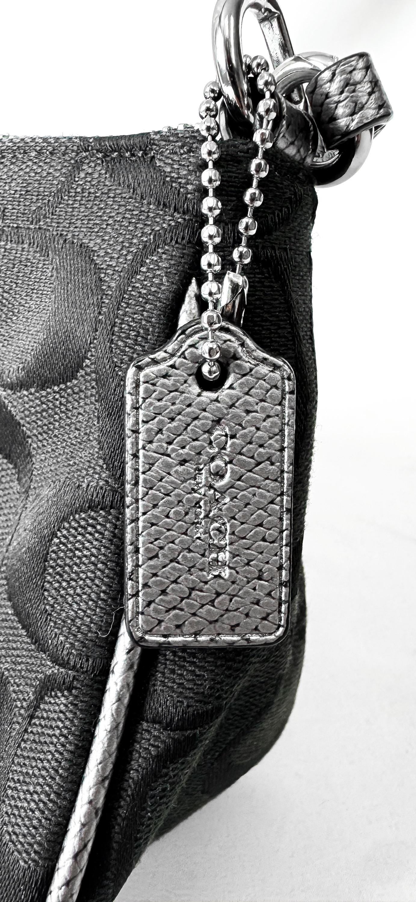 Y2K Style Coach Nolita 19 Canvas Jacquard Signature Black Silver Metallic Piping Detail with Mini Bag Detachable Crossbody Strap